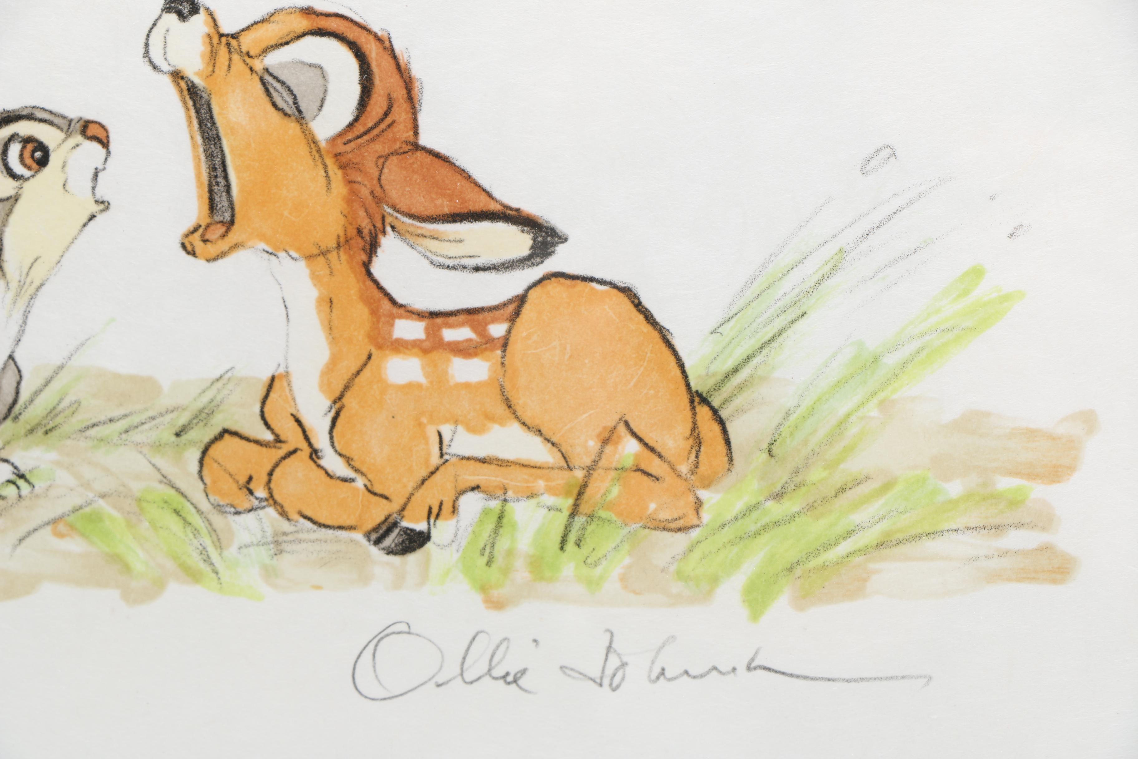 After Ollie Johnston Limited Edition Hand-Colored Lithograph of "Sleepy Bambi"