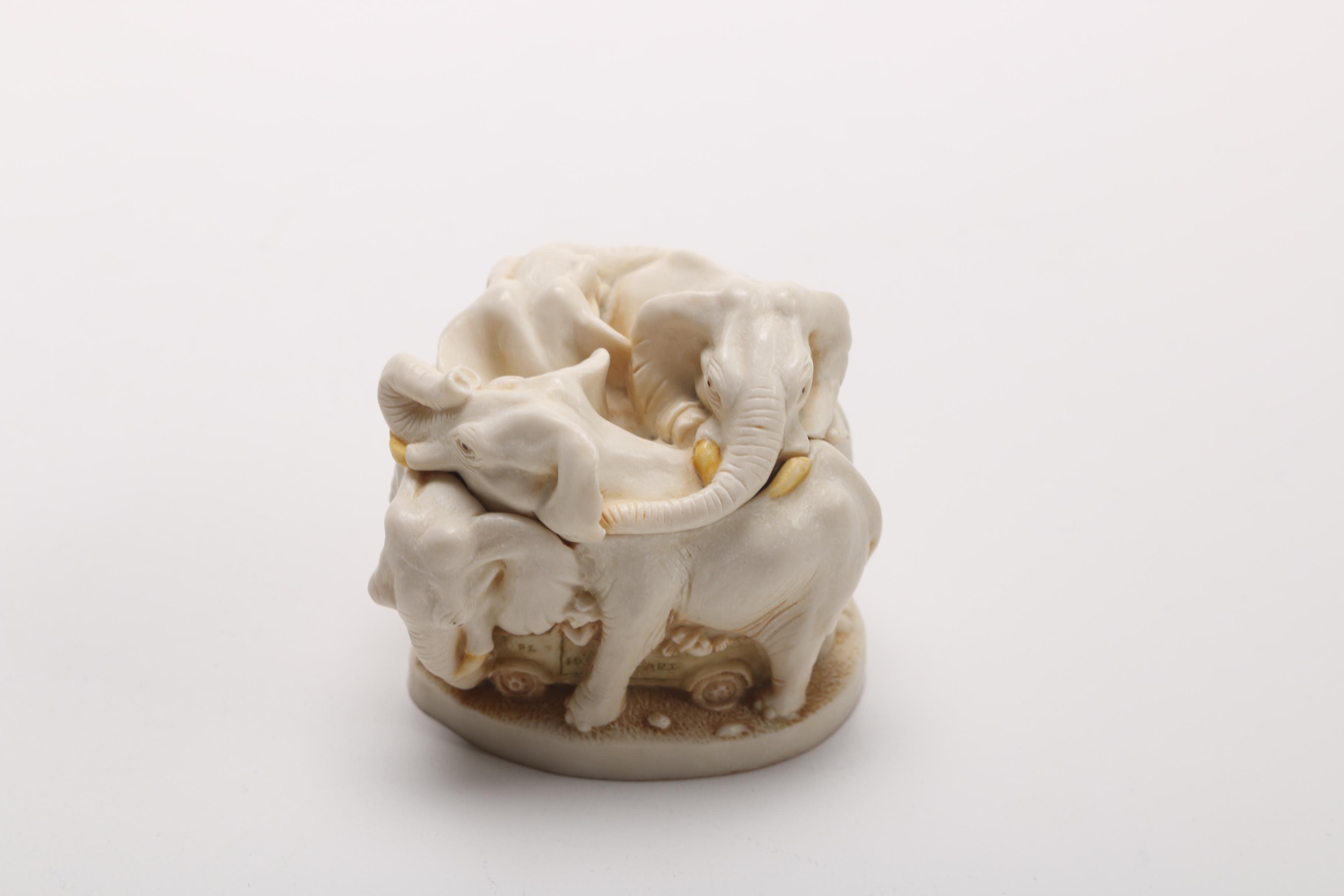 Elephant Figurines Including Trinket Box