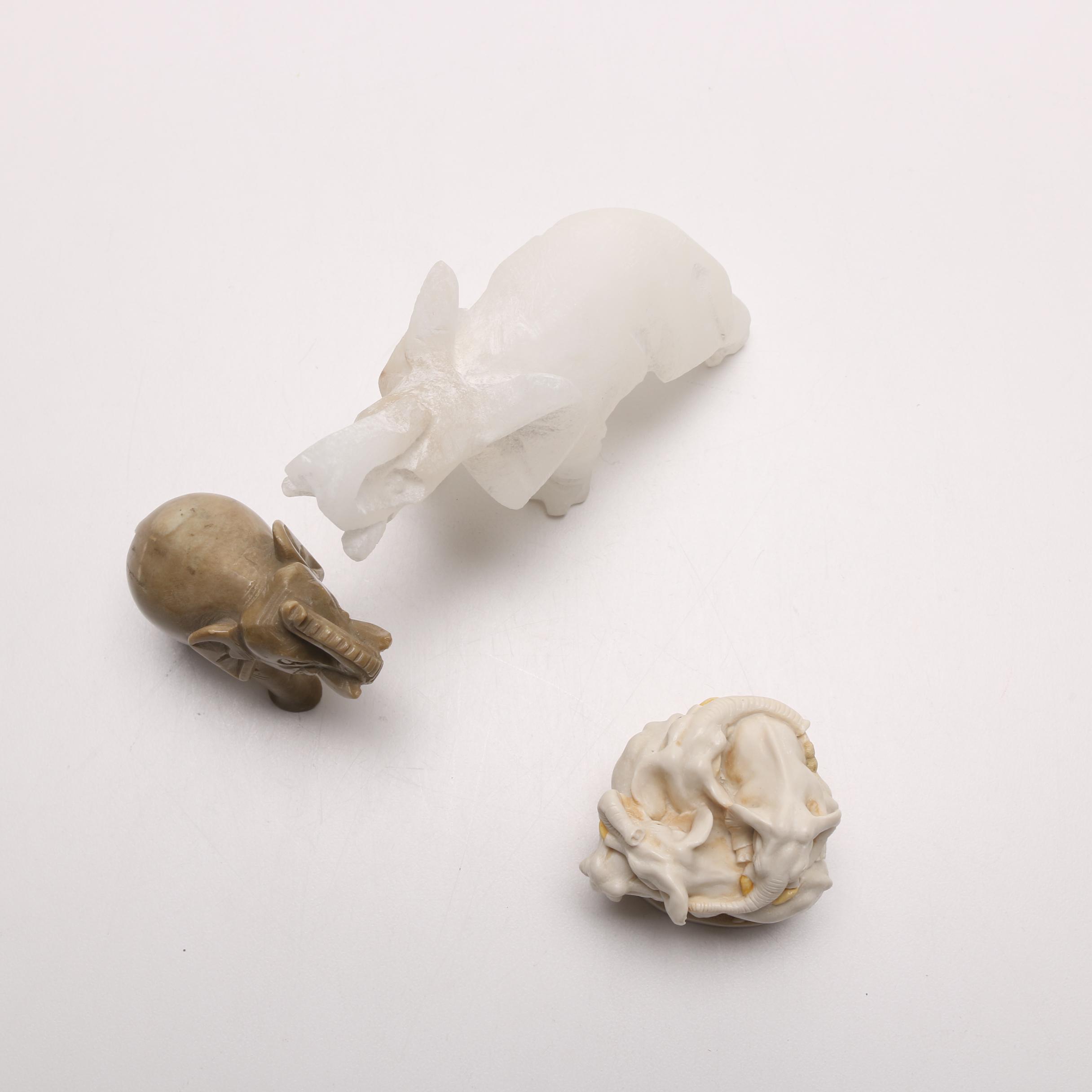 Elephant Figurines Including Trinket Box