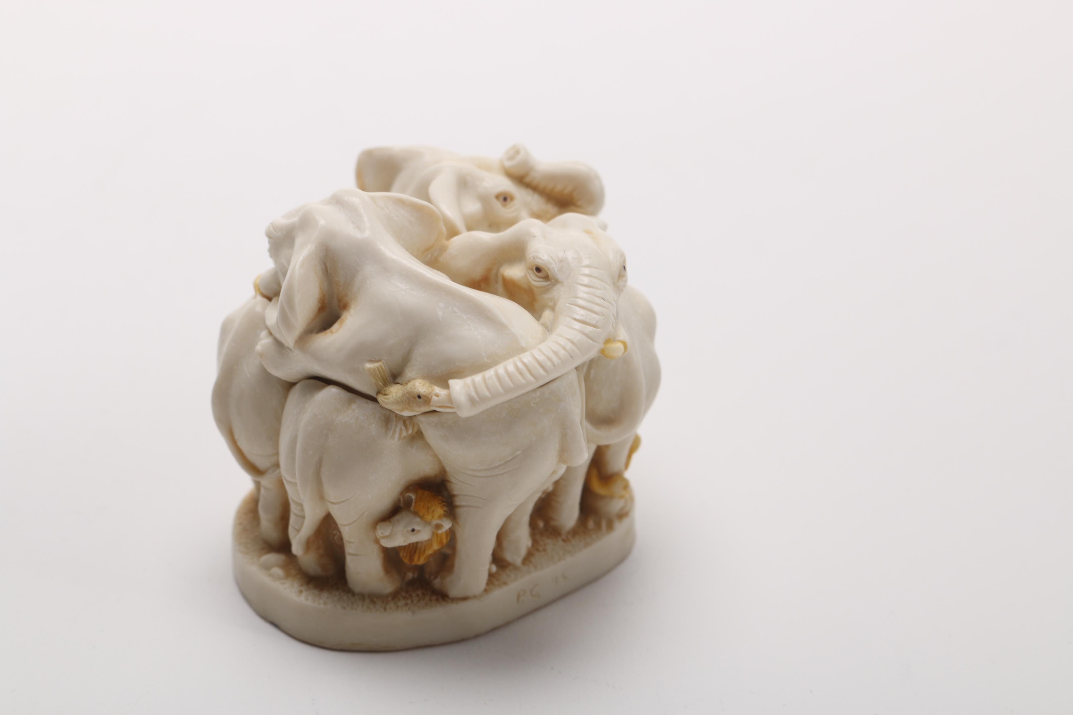 Elephant Figurines Including Trinket Box