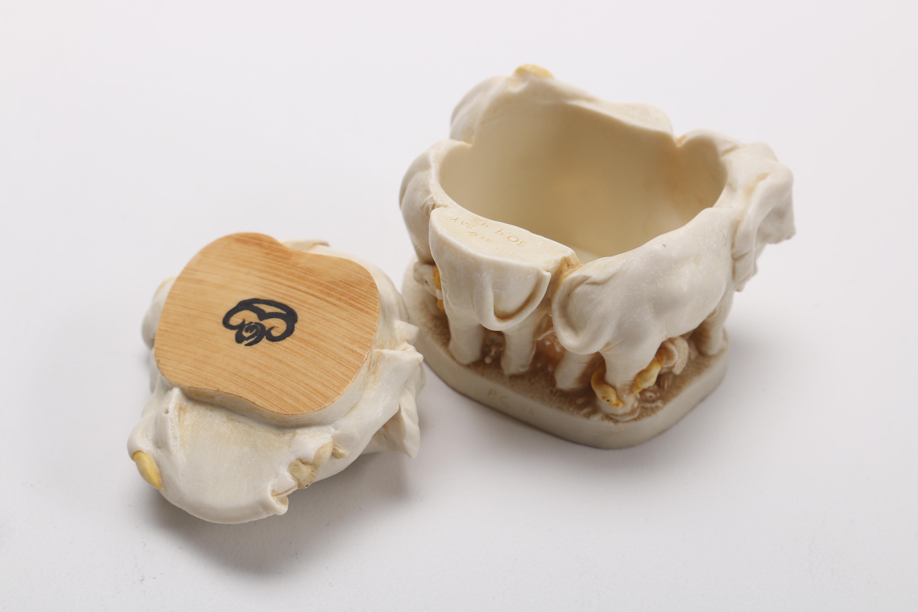 Elephant Figurines Including Trinket Box