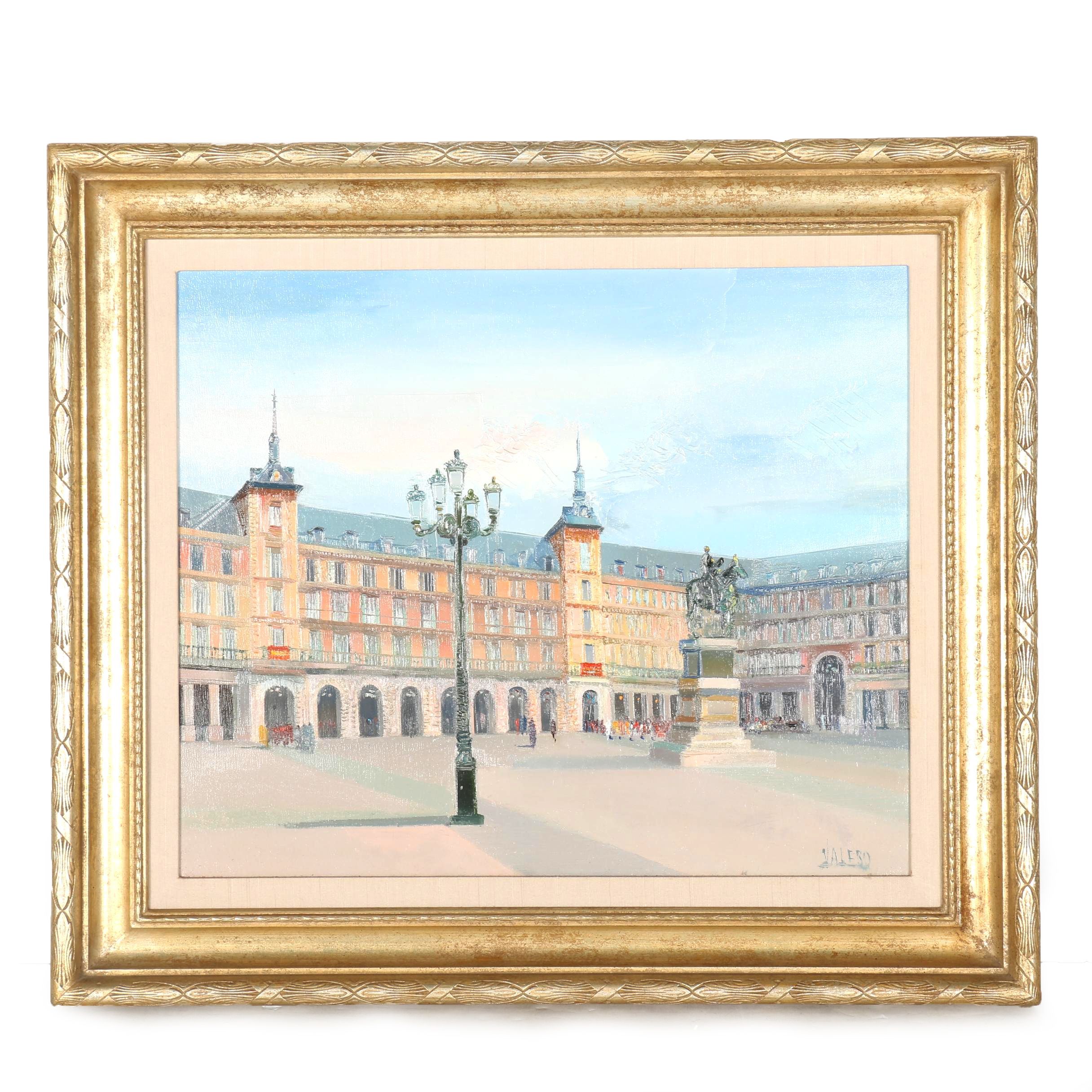 Rafael Velasco Valero Oil Painting on Canvas "Village Square"