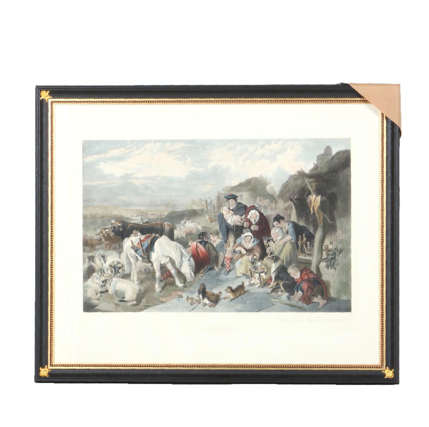 Edwin Landseer Hand Colored Engraving "Highland Drover's Departure For The South"