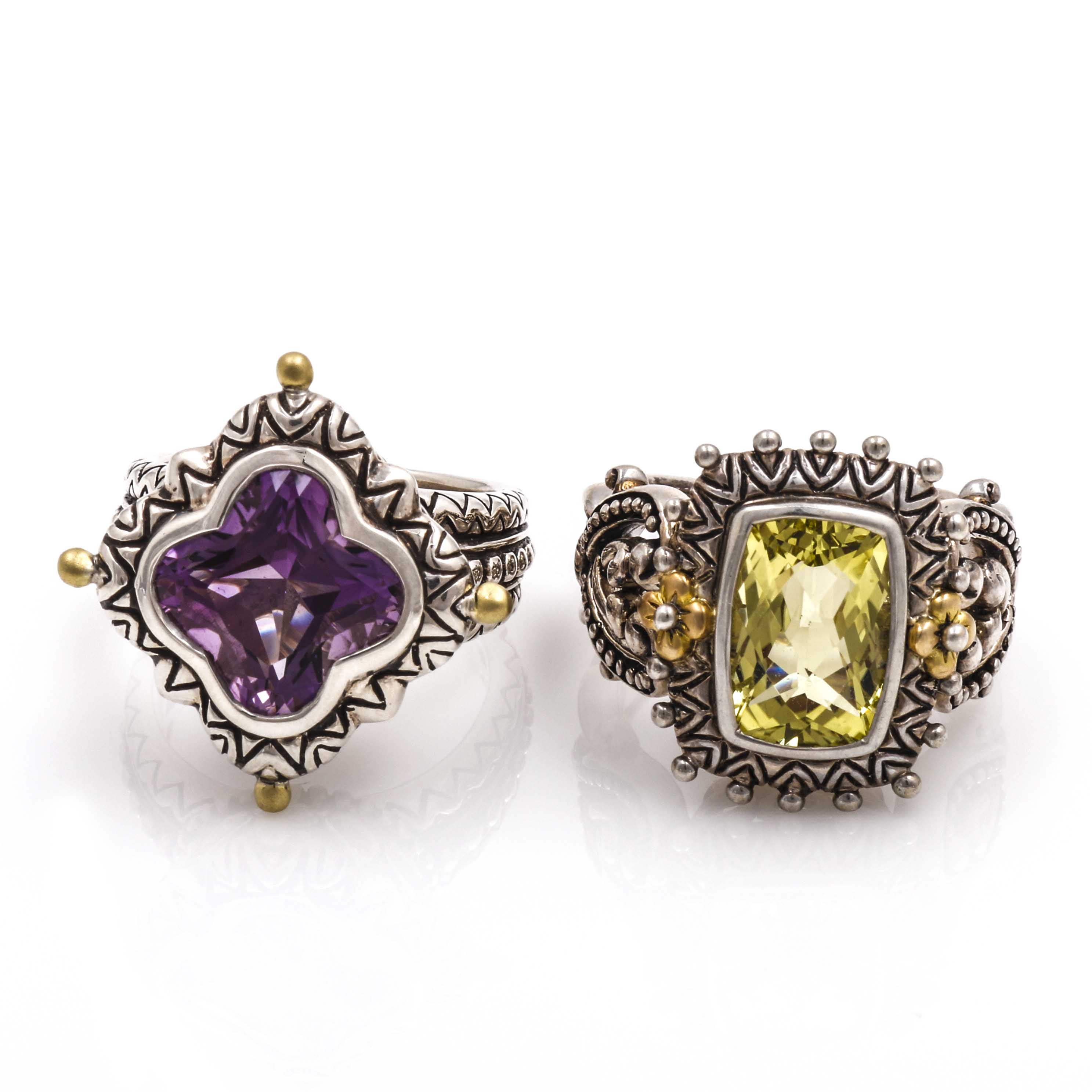 Bixby Sterling Silver and 18K Yellow Gold Amethyst and Lemon Citrine Rings