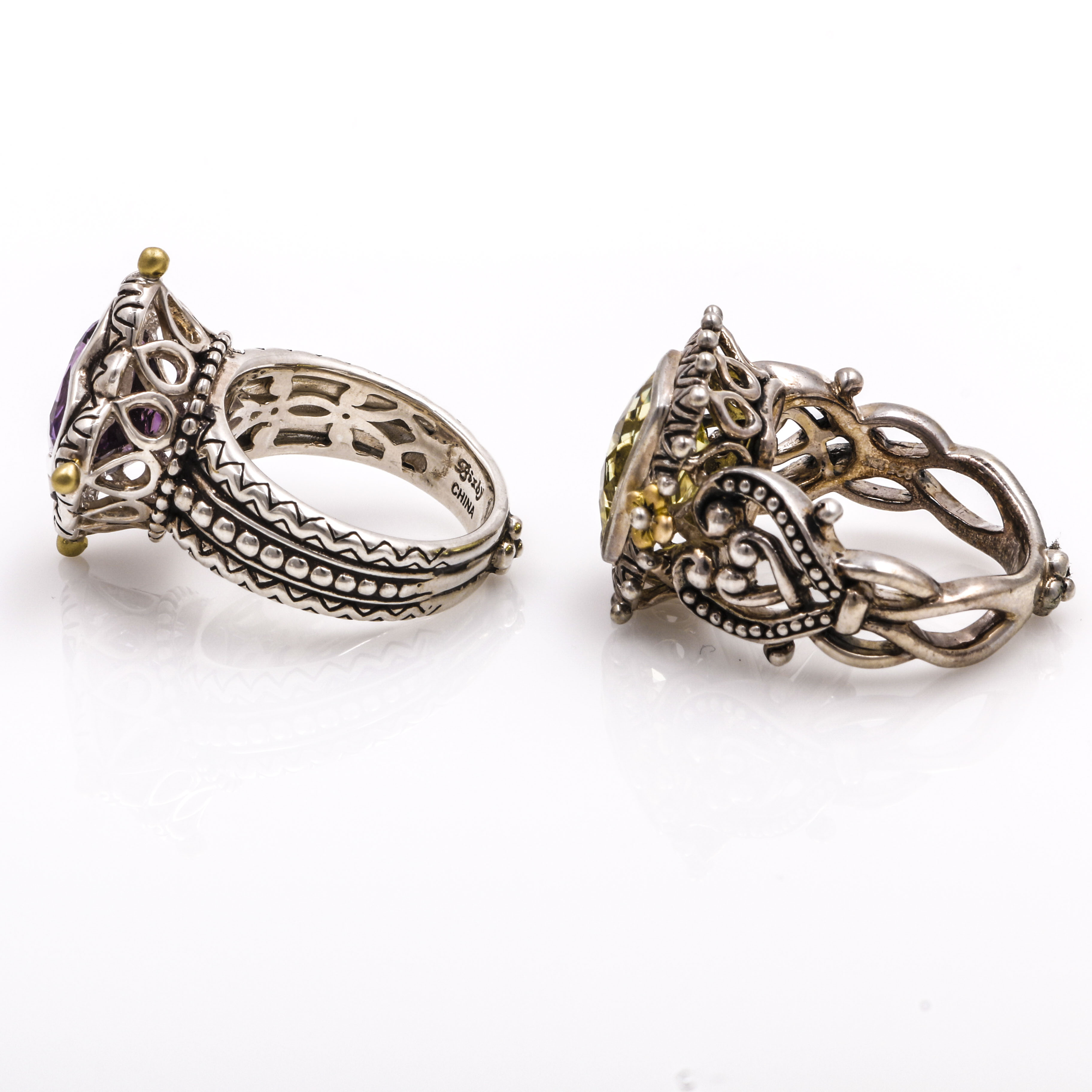 Bixby Sterling Silver and 18K Yellow Gold Amethyst and Lemon Citrine Rings