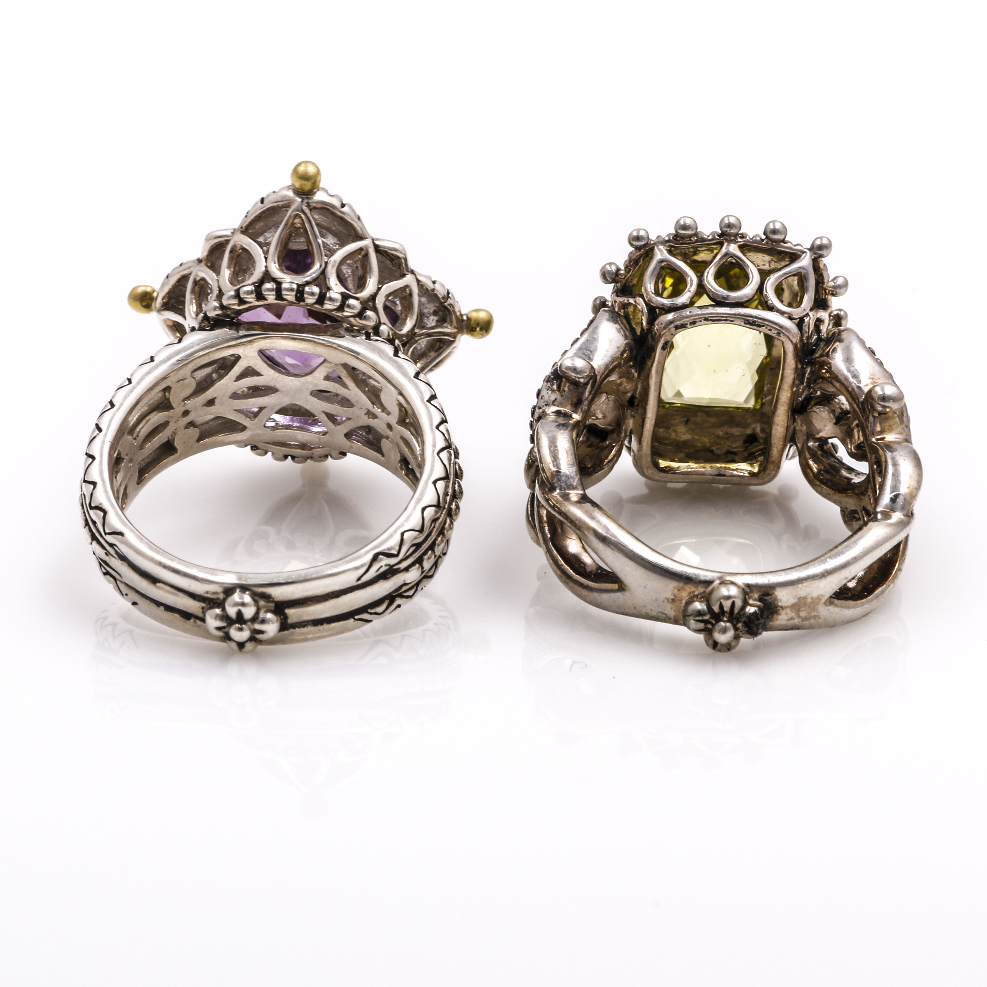 Bixby Sterling Silver and 18K Yellow Gold Amethyst and Lemon Citrine Rings