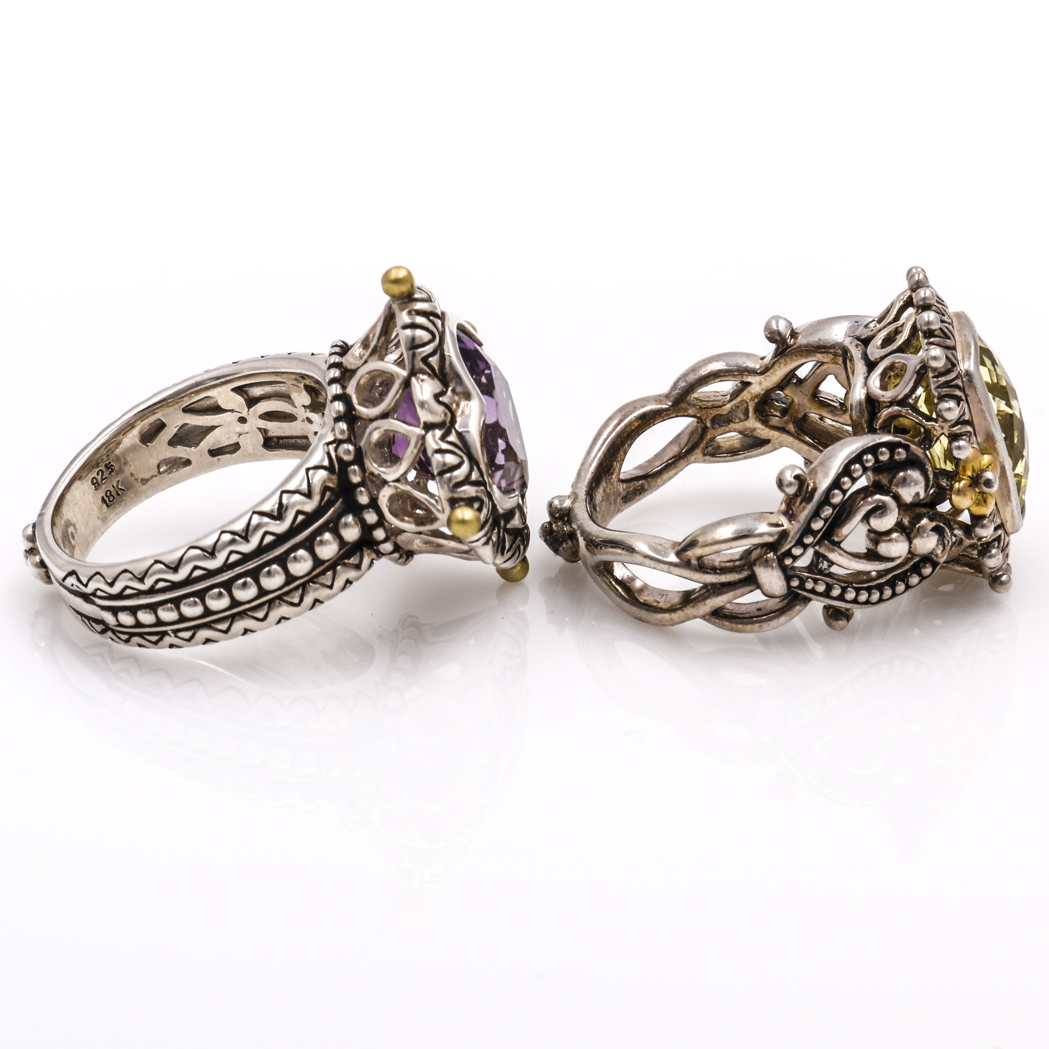 Bixby Sterling Silver and 18K Yellow Gold Amethyst and Lemon Citrine Rings