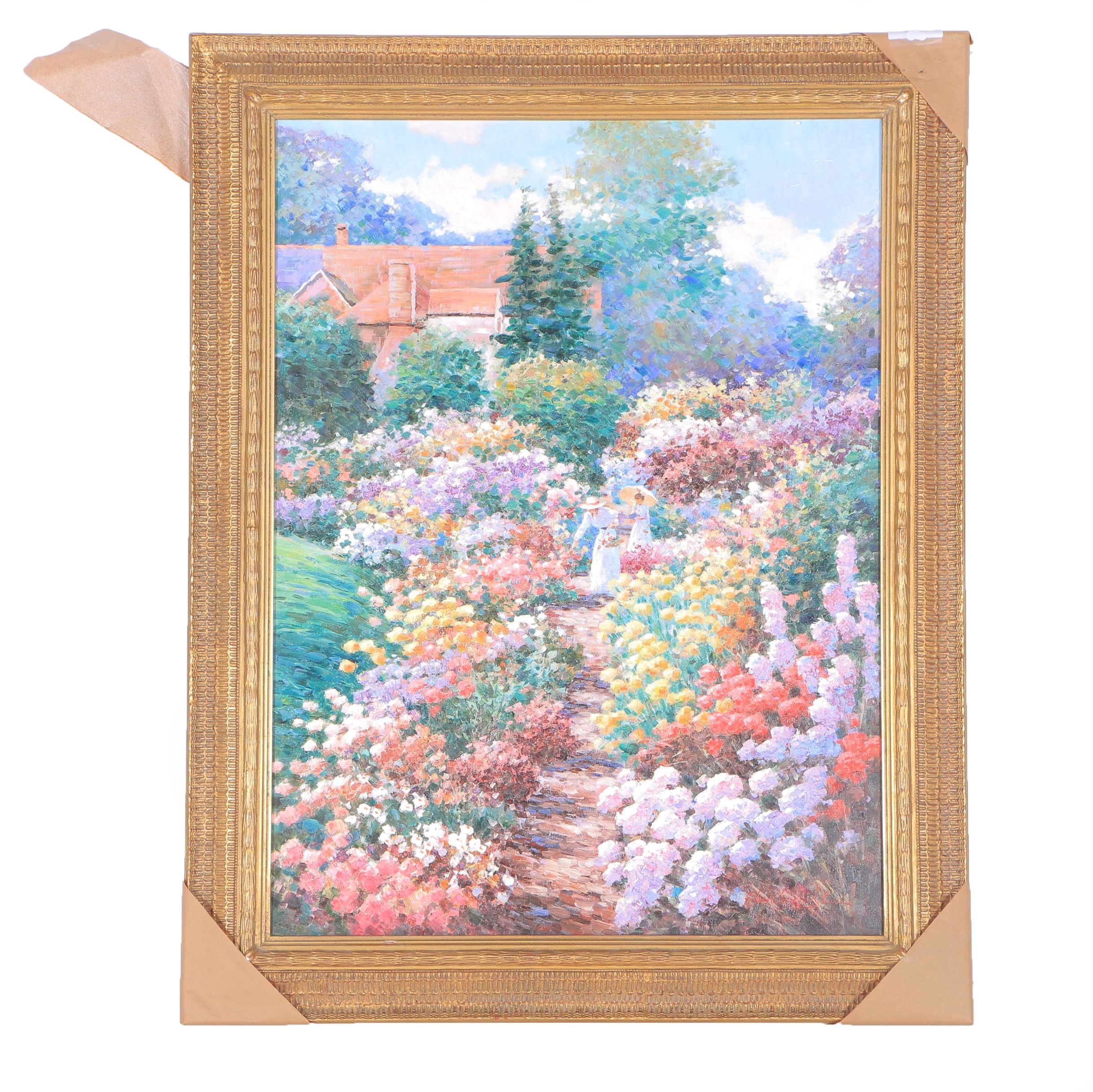 Charles Zhan Oil Painting on Canvas "Gathering Flowers"