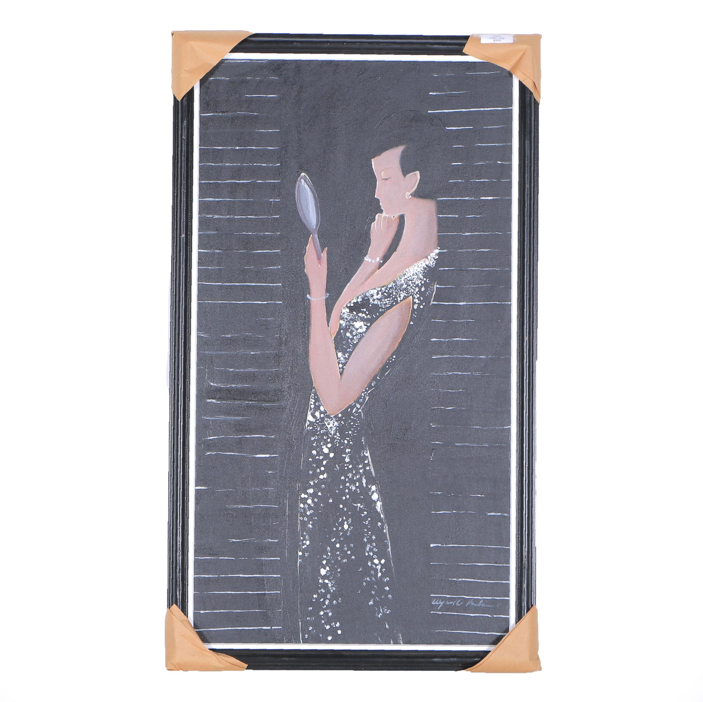 Alfred G. Huber Oil Painting "Lady With Mirror"