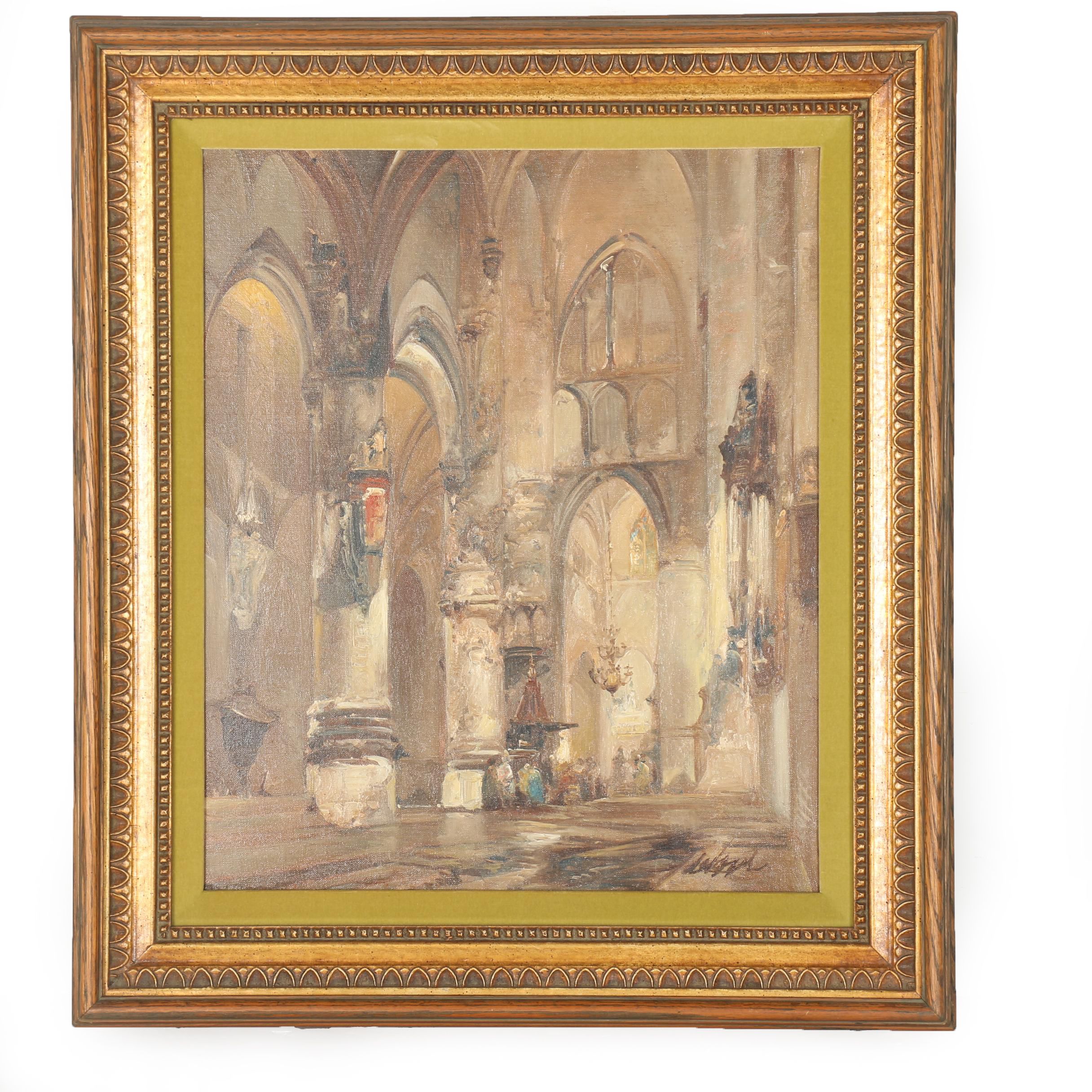 Oil Painting on Canvas of Cathedral Interior