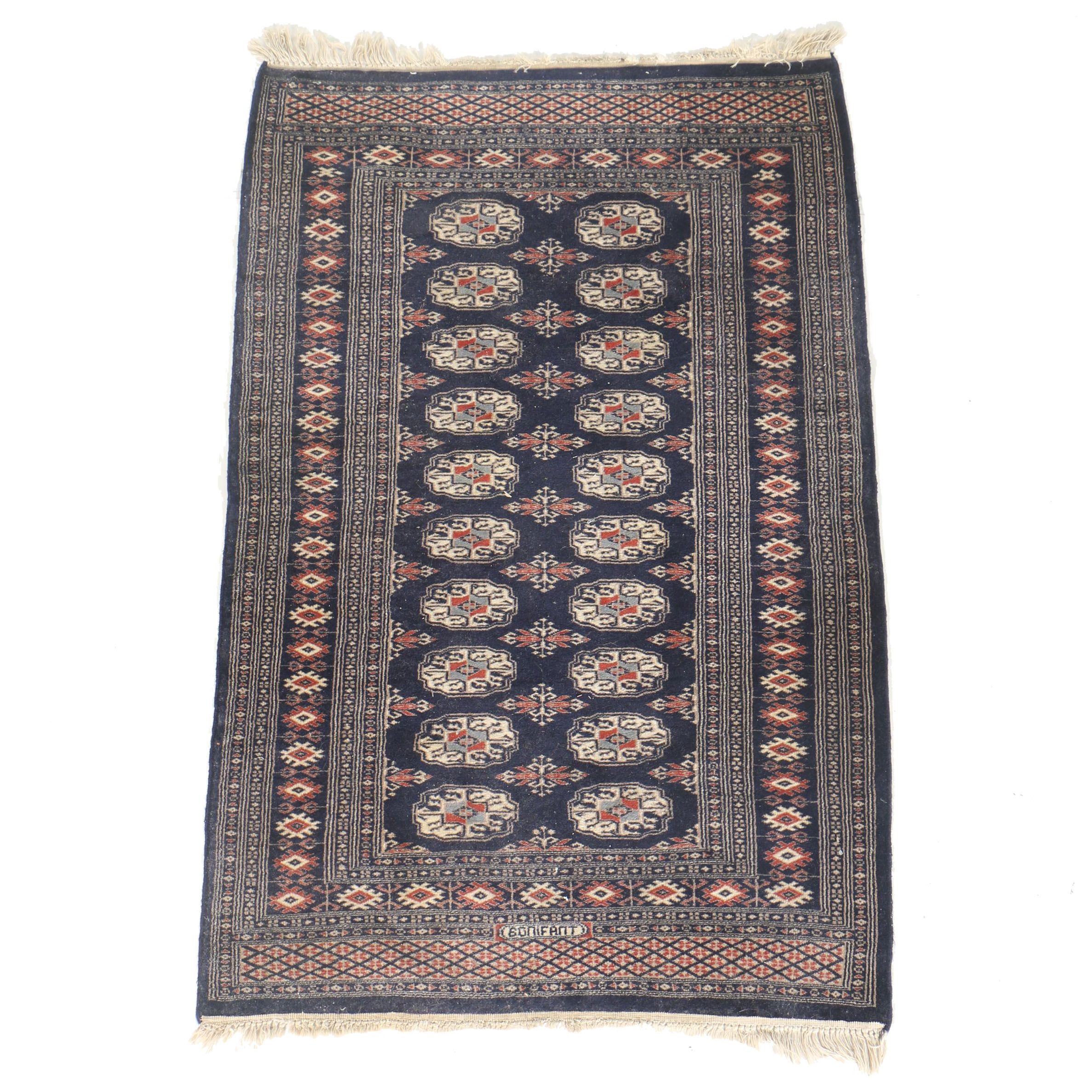 Hand-Knotted Signed Turkmen Bokhara Area Rug in Blue