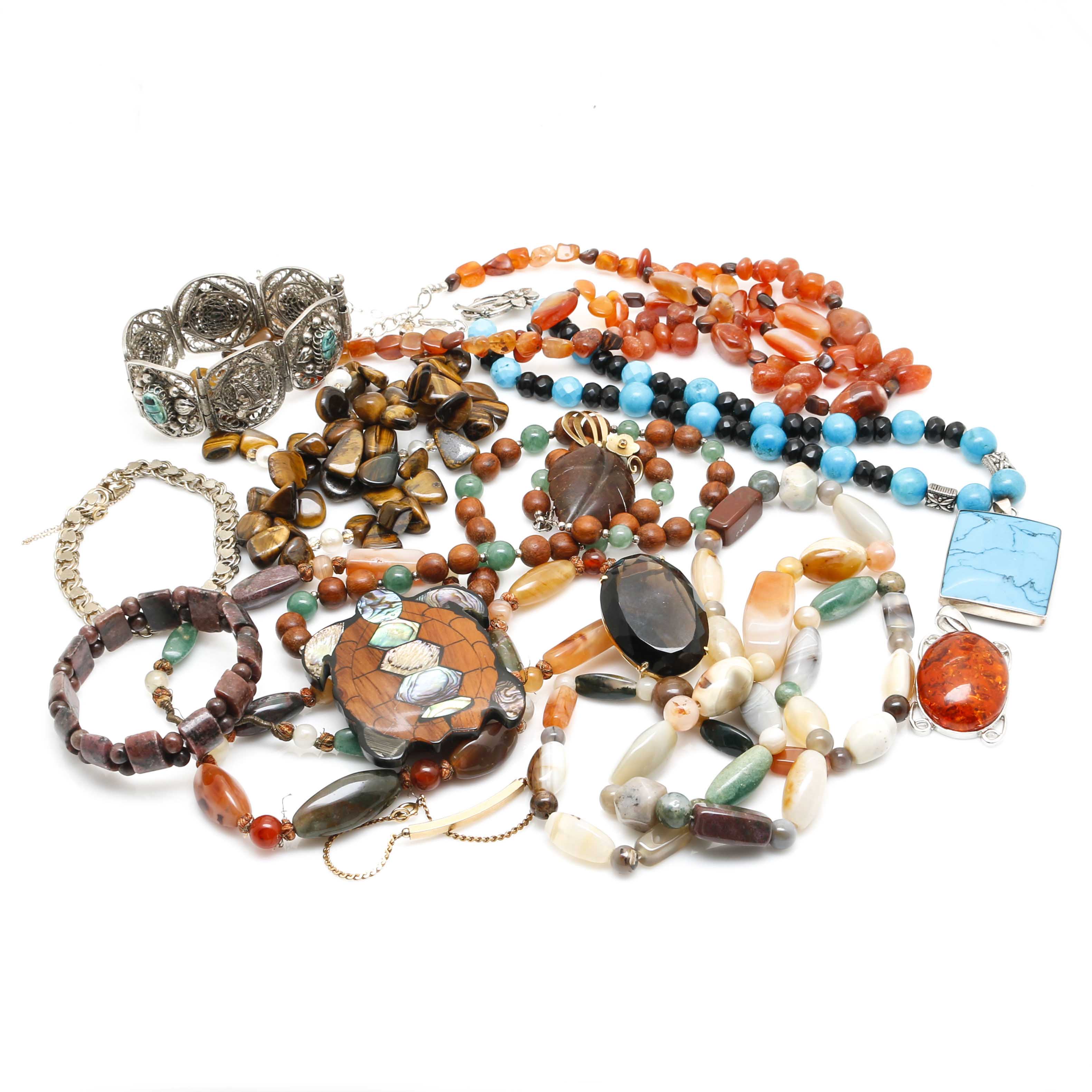 Costume Jewelry Assortment With Various Gemstones