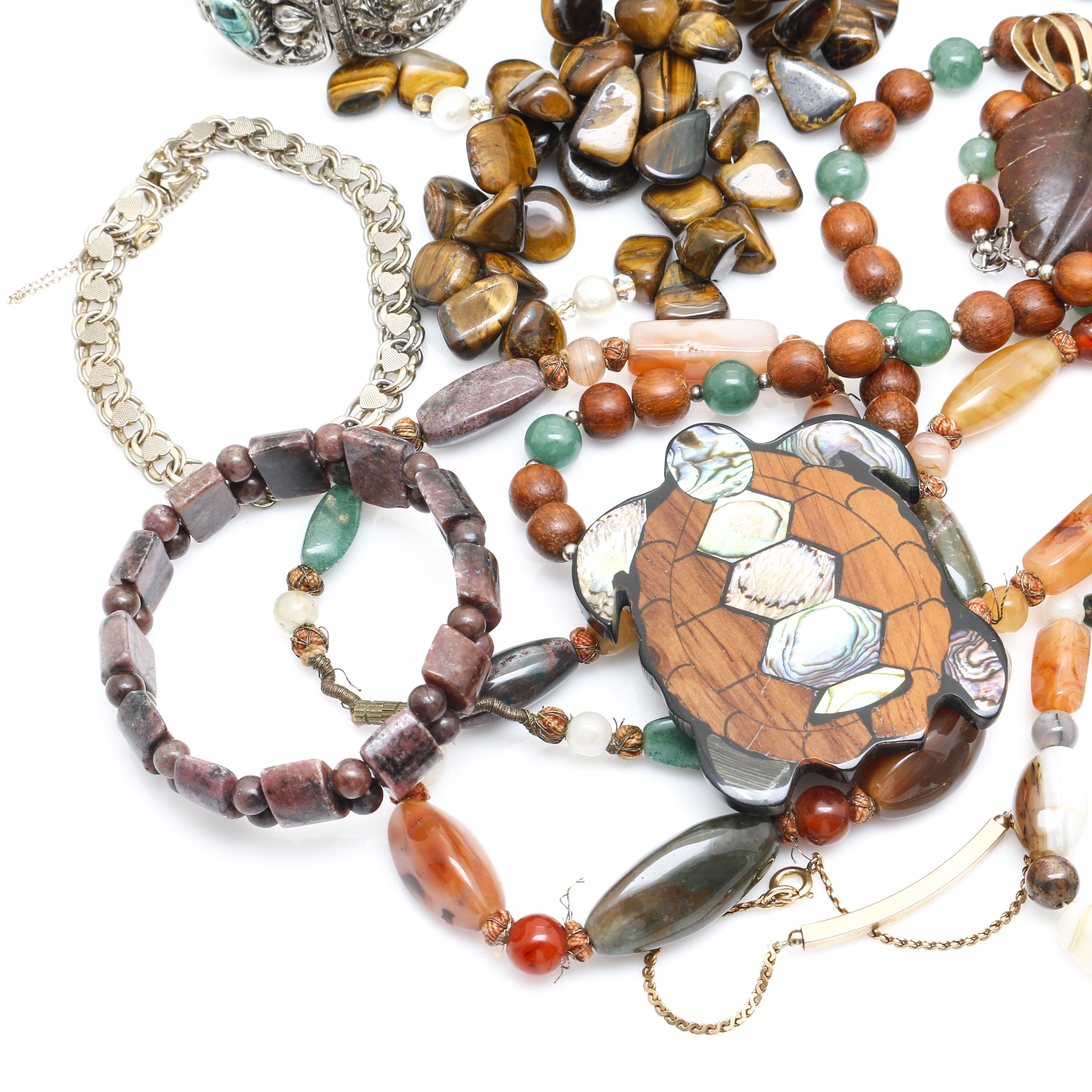 Costume Jewelry Assortment With Various Gemstones