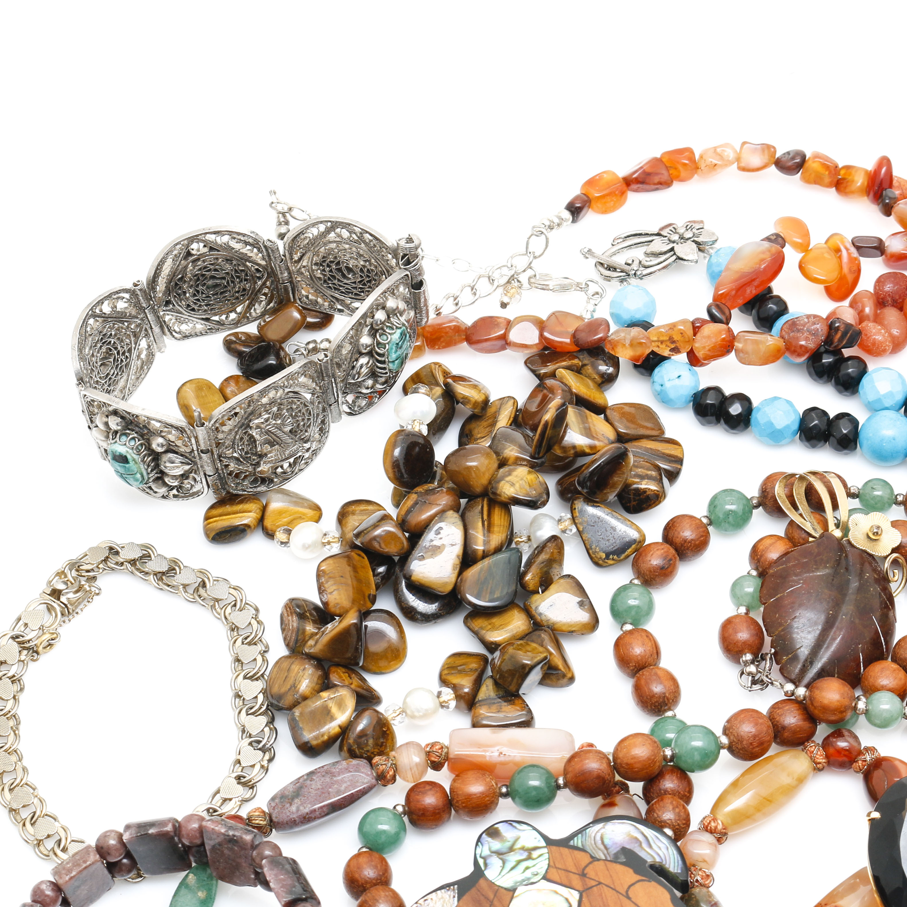 Costume Jewelry Assortment With Various Gemstones