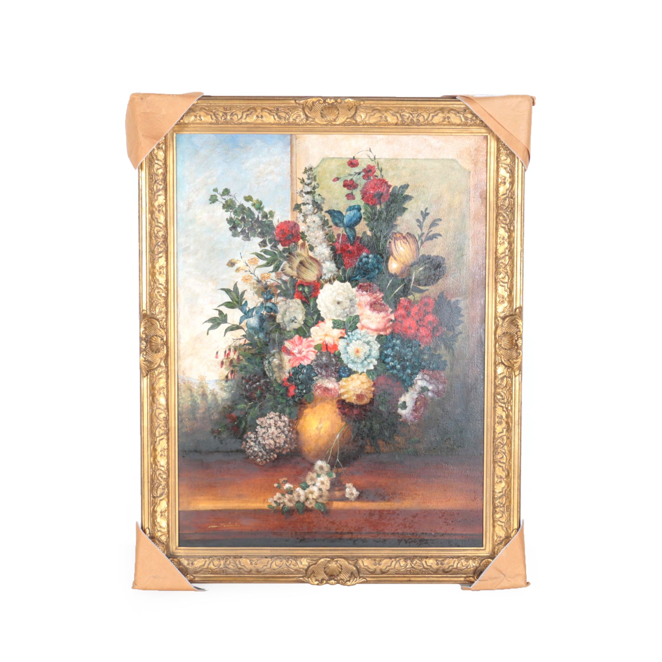 Edilmer Sanchez Oil Painting on Canvas "Vase of Flowers"
