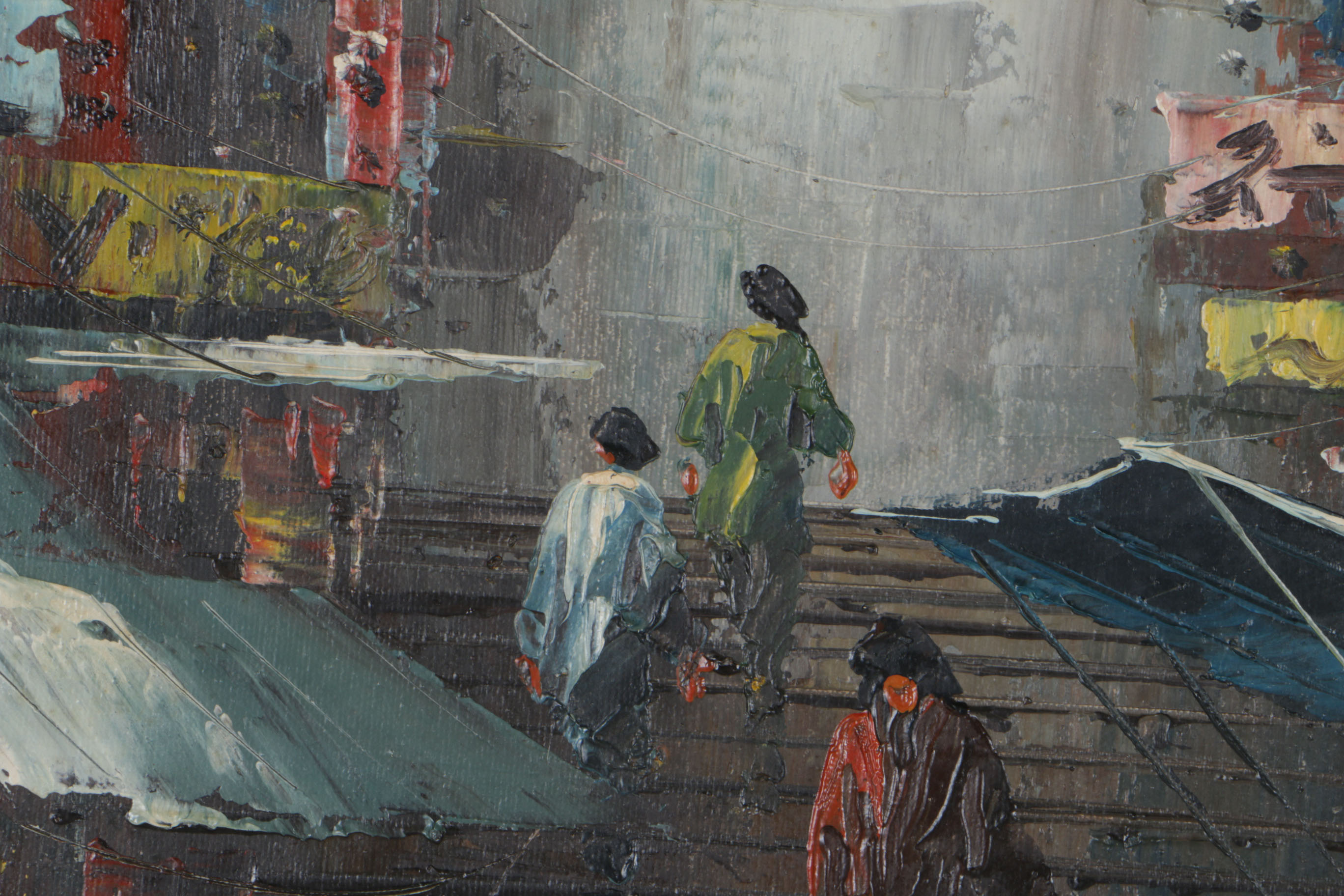 Tang Ping Acrylic on Canvas Hong Kong Street Scene