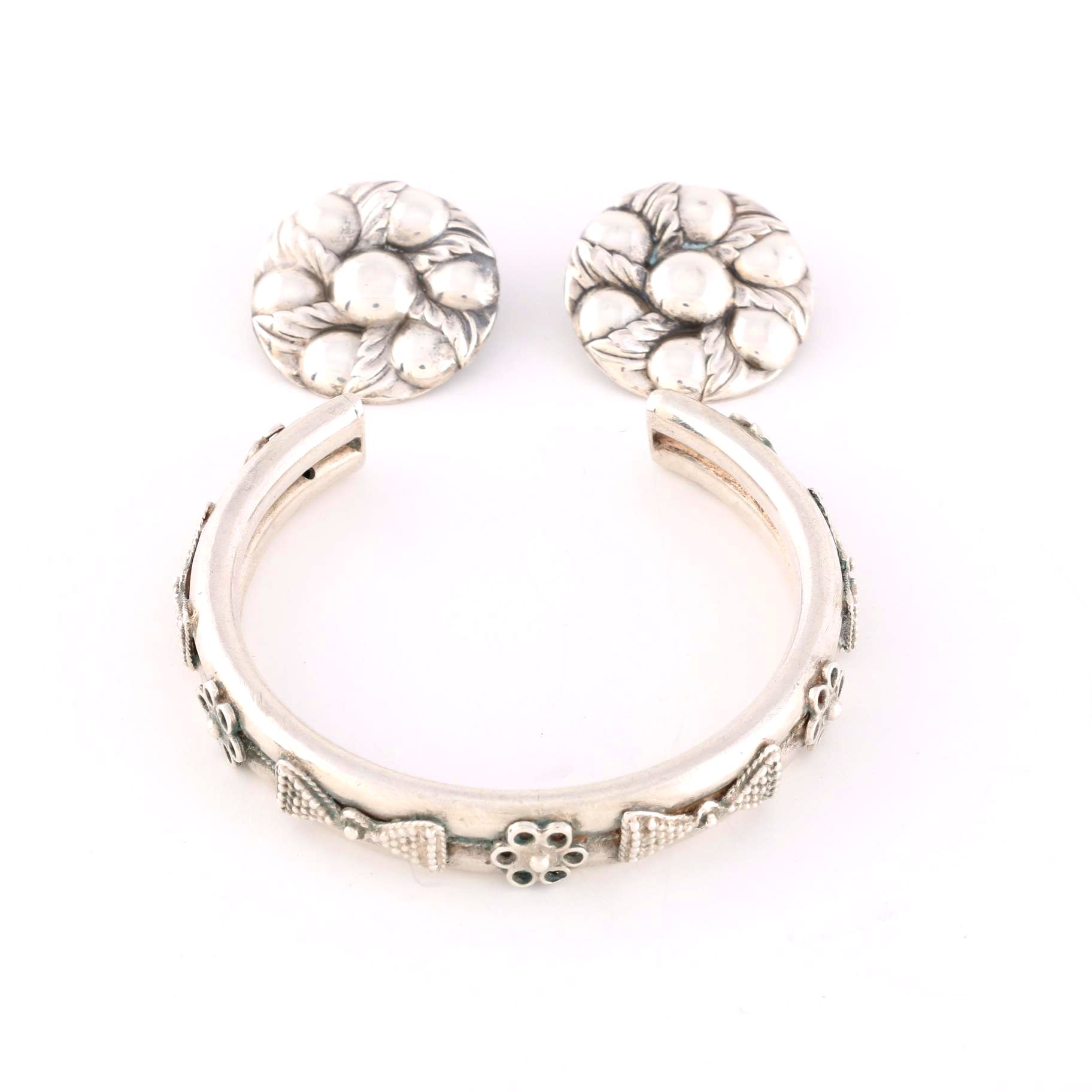 Silver Tone Cuff Bracelet and Earrings