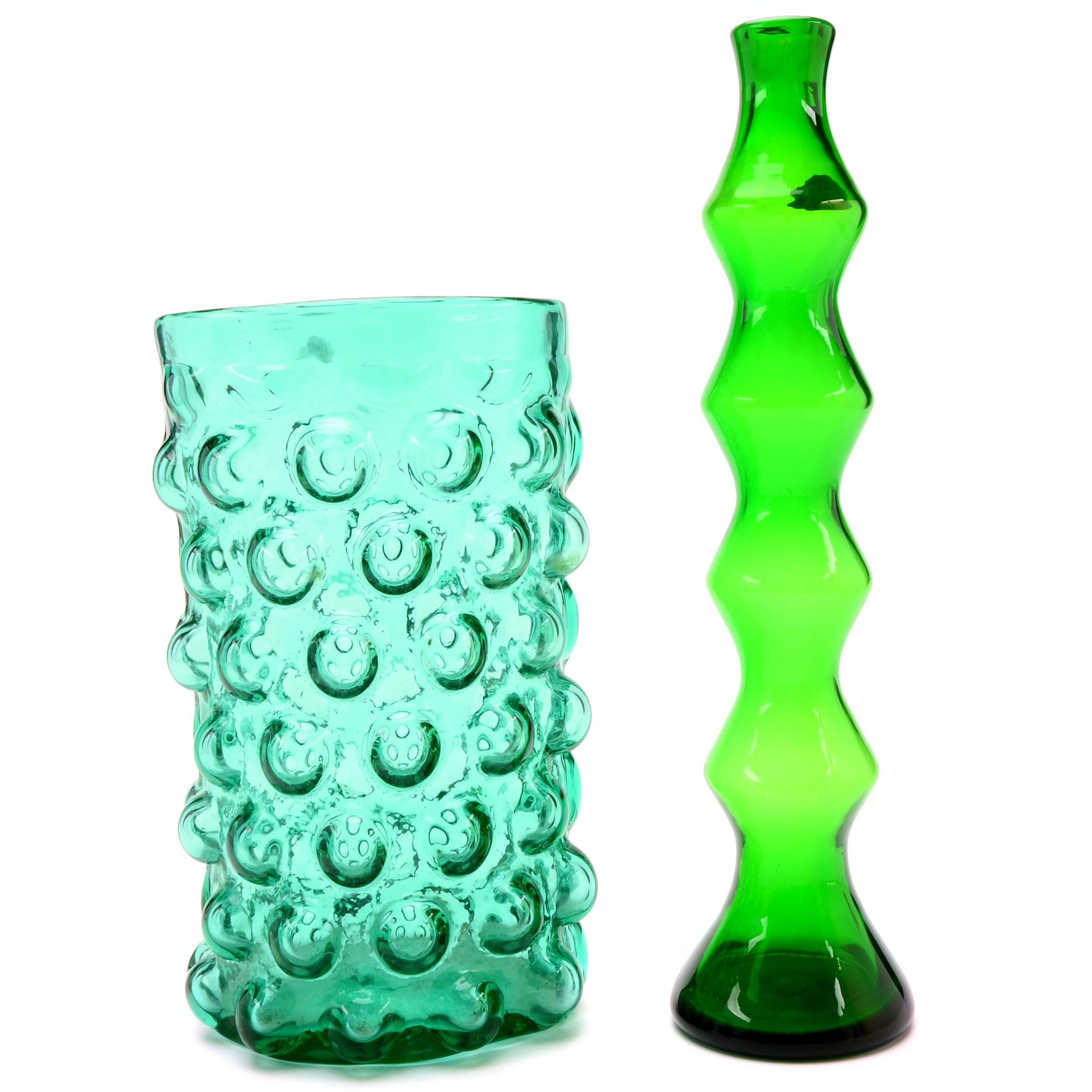 Green Blenko Glass Vases