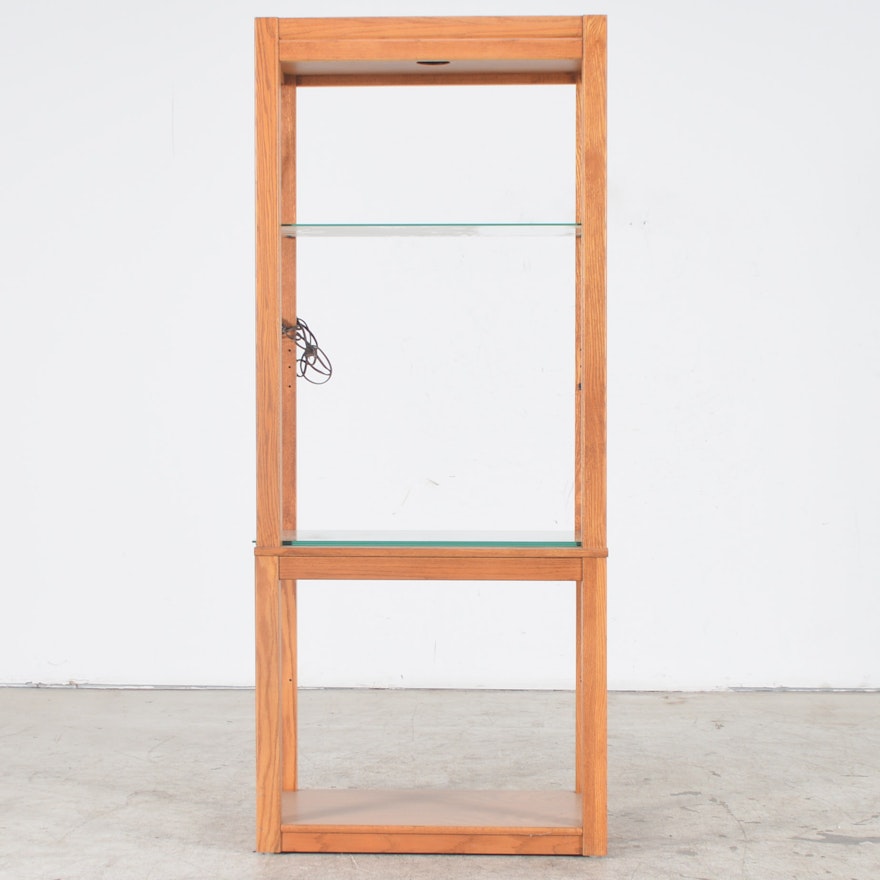 Oak and Glass Lighted Display Cabinet