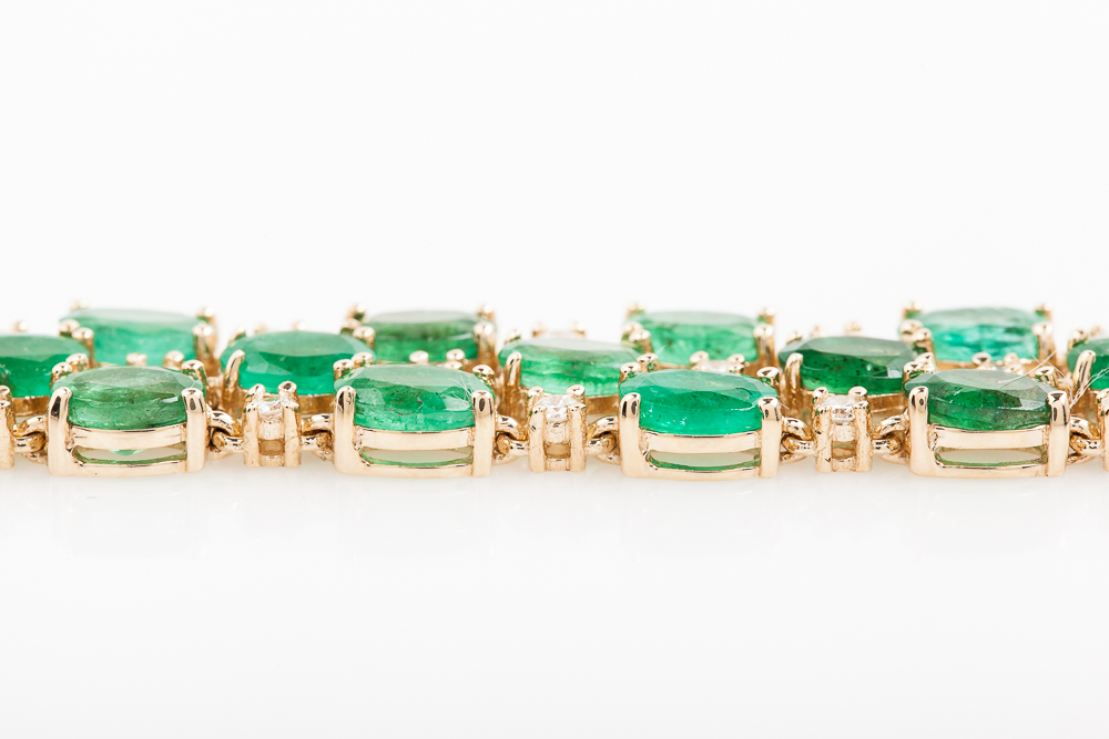 14K Yellow Gold, 23.76 CTW Emerald, and 1.08 CTW Diamond Staggered Tennis Bracelet
