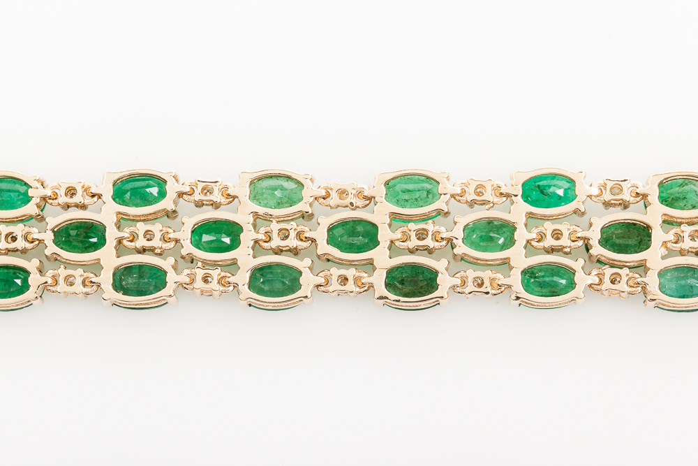 14K Yellow Gold, 23.76 CTW Emerald, and 1.08 CTW Diamond Staggered Tennis Bracelet