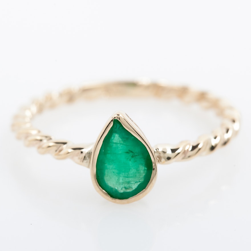 14K Yellow Gold and Emerald Solitaire Ring