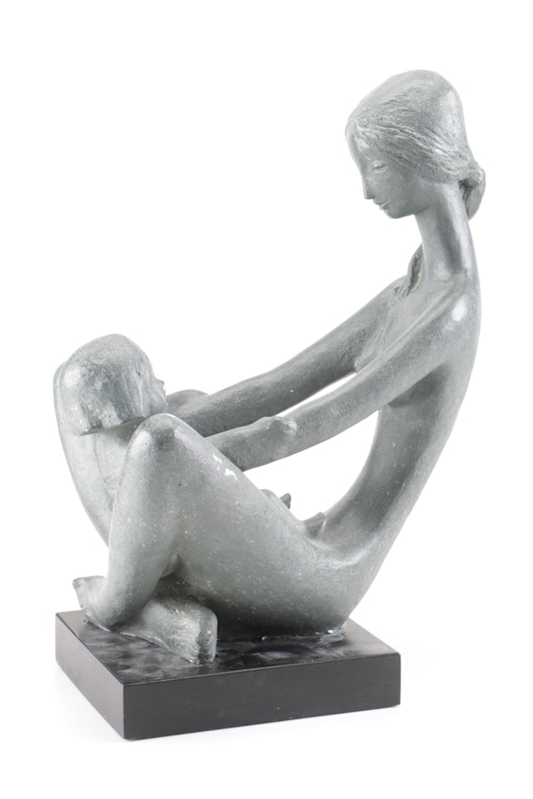Plaster Sculpture of a Mother and Child
