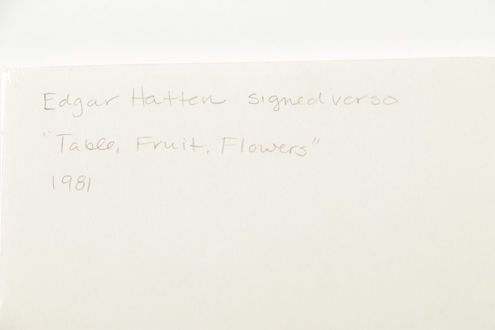 Edgar Hatten Oil Painting on Paper "Table, Fruit, and Flowers"
