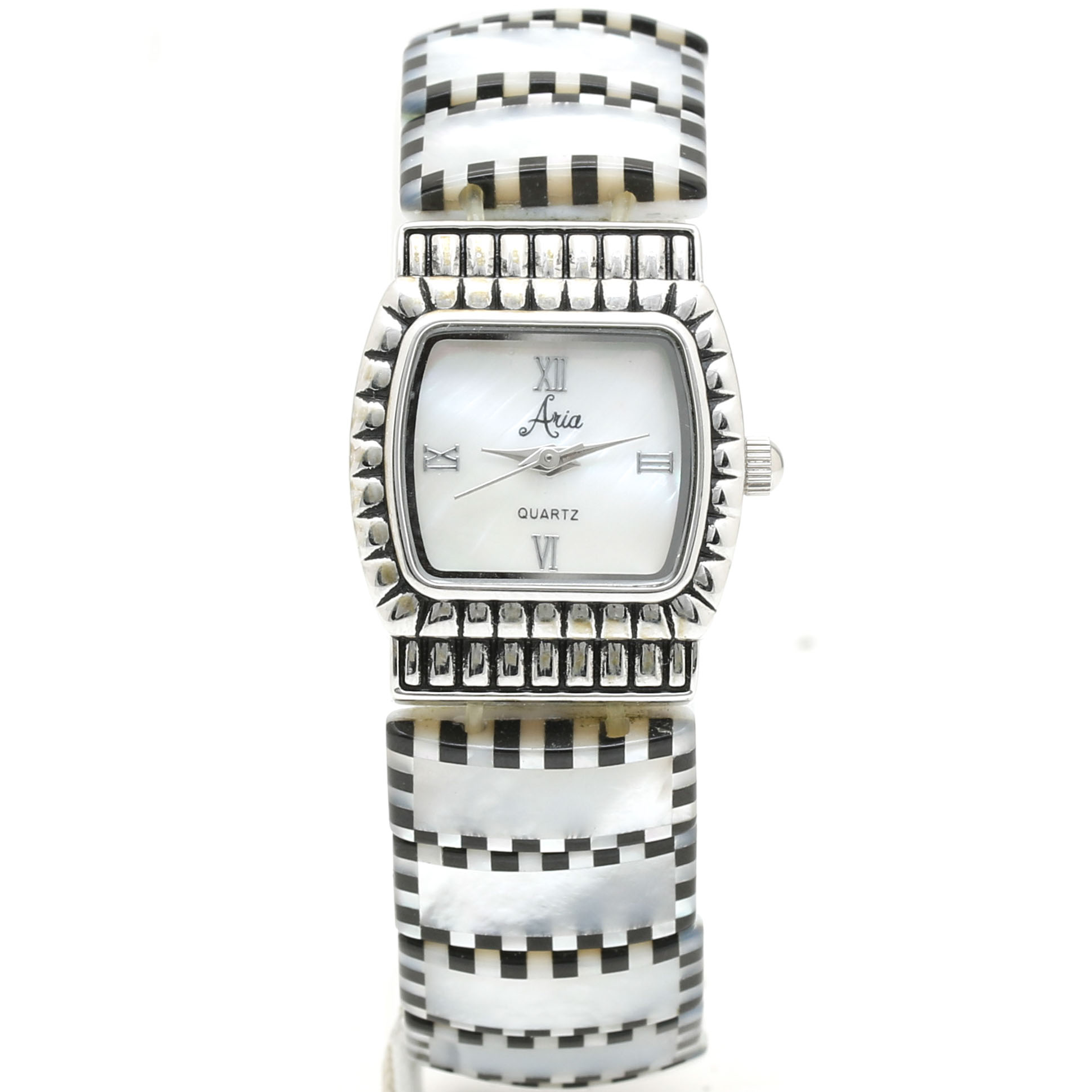Silver-Tone Mother of Pearl Aria Quartz Watch