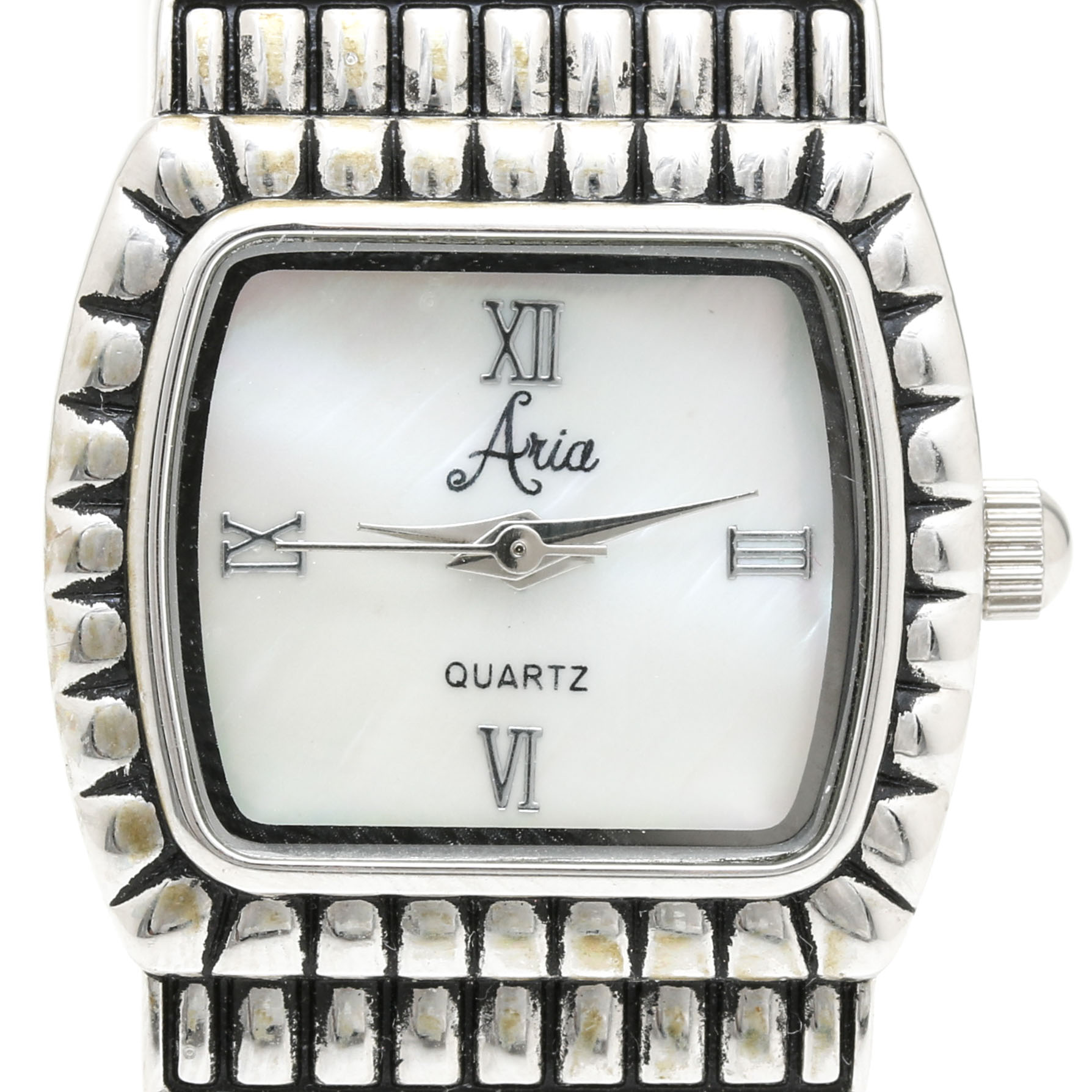 Silver-Tone Mother of Pearl Aria Quartz Watch