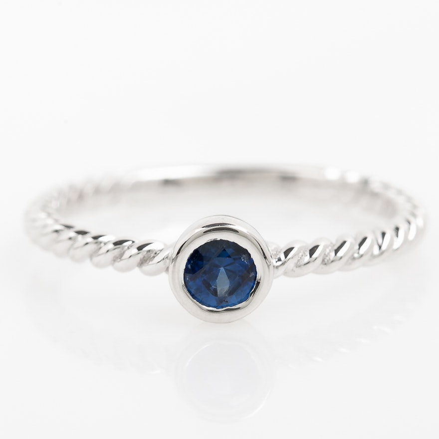 14K White Gold and Bezel Set Sapphire Solitaire Ring