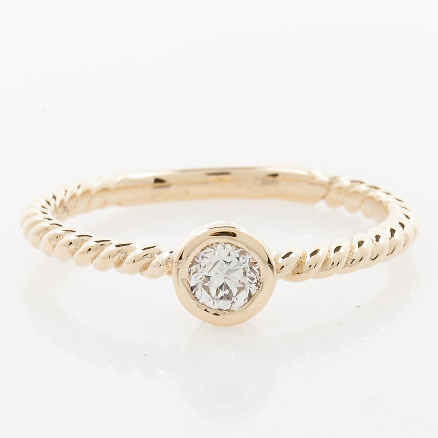 14K Yellow Gold and Bezel Set Diamond Solitaire Ring