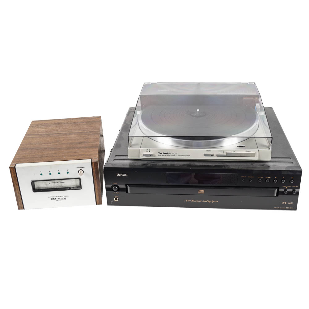 Technics Turntable, Denon CD Changer and Pioneer 8-Track Player