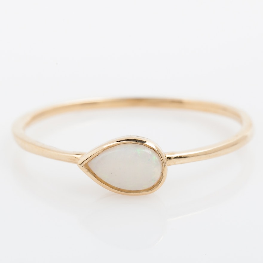 14K Yellow Gold and Opal Solitaire Ring