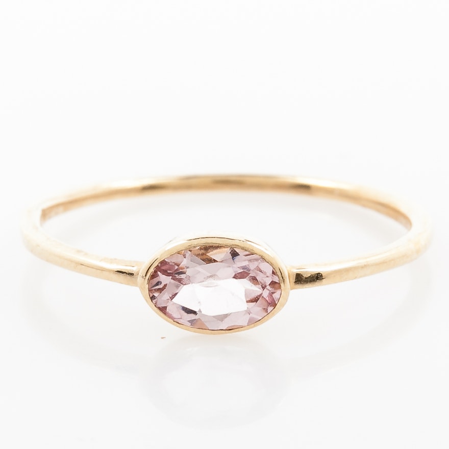 14K Yellow Gold and Pink Tourmaline Solitaire Ring