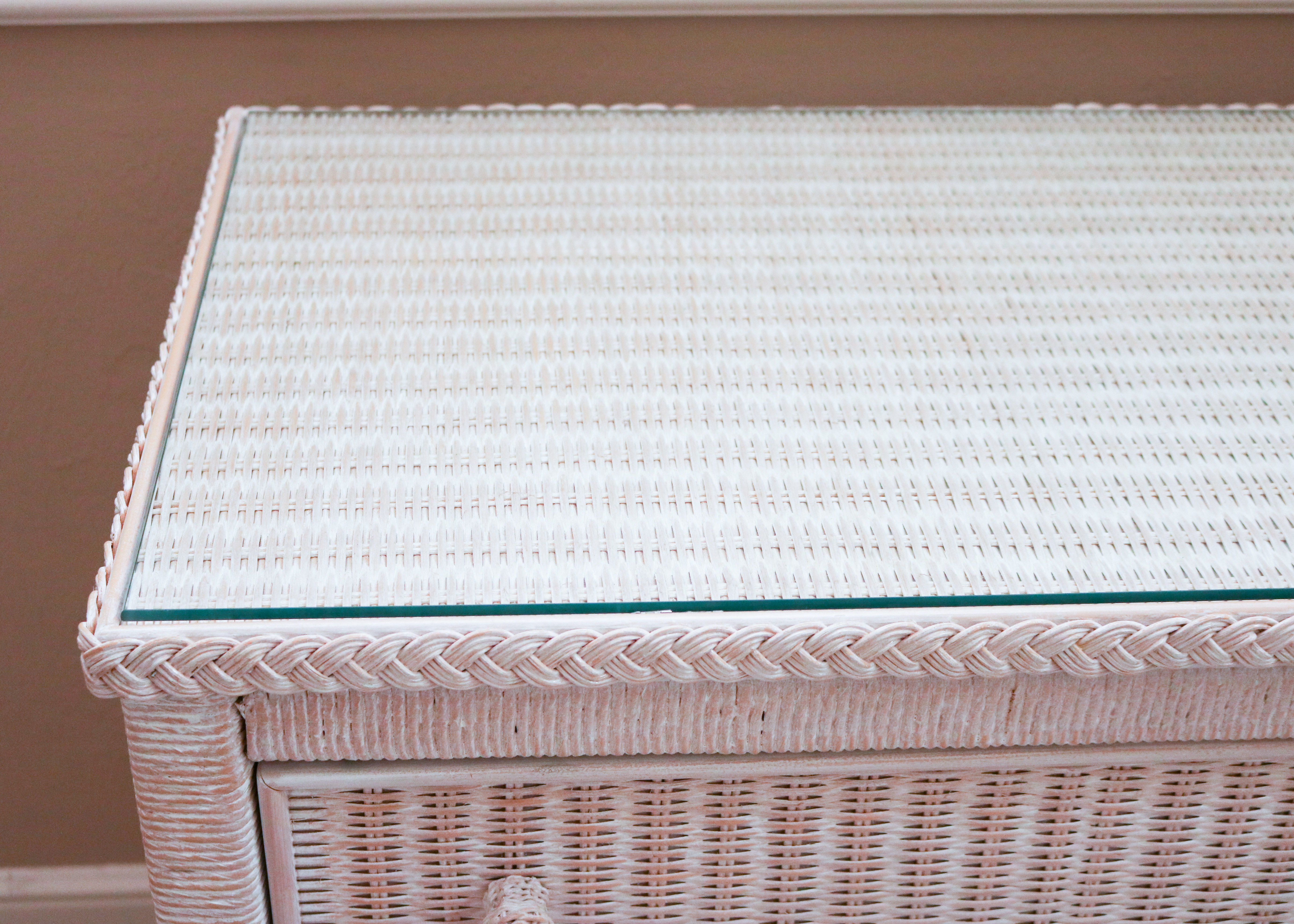 Lexington Furniture White Wicker Dresser, Mirror, and Nightstands