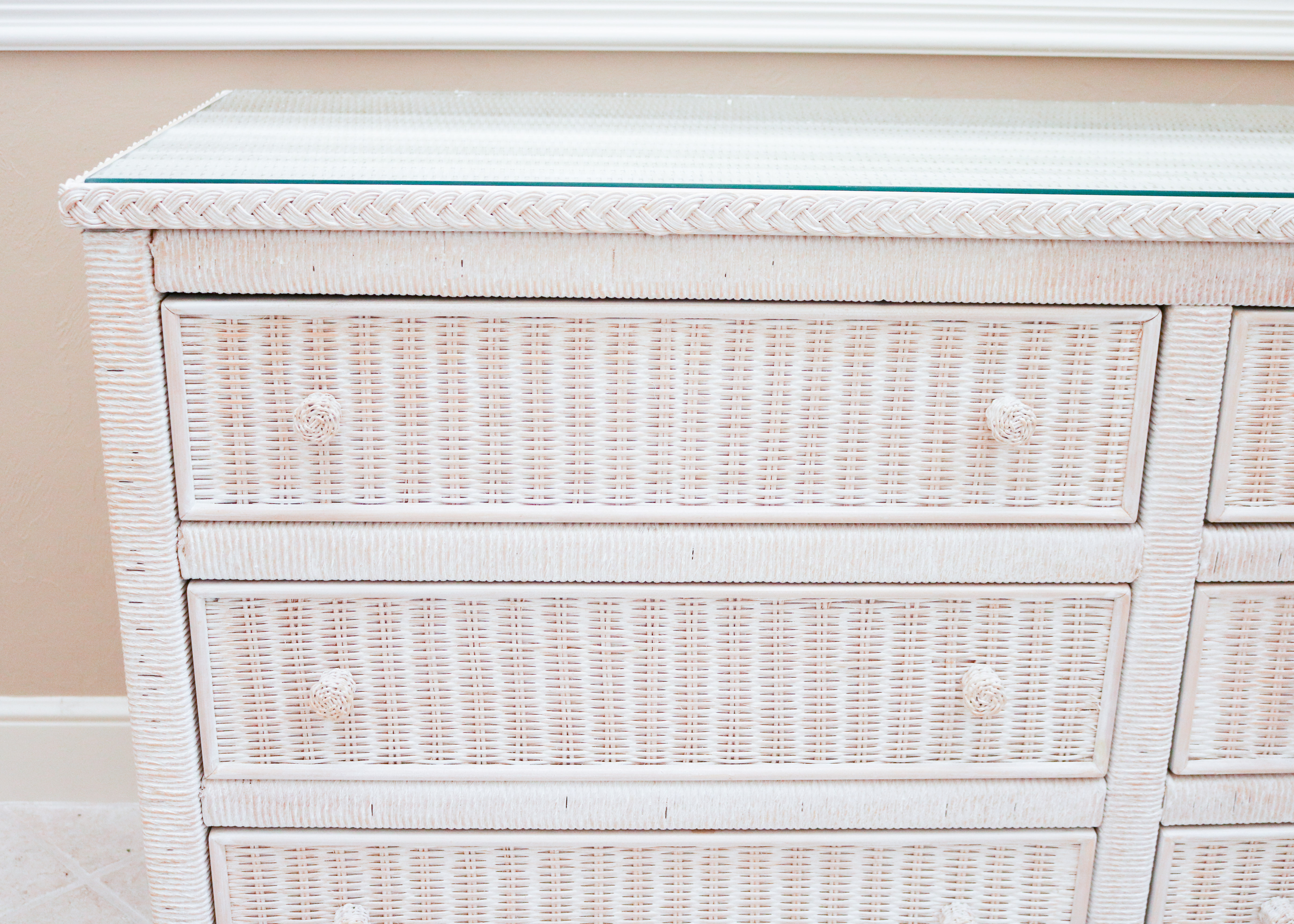 Lexington Furniture White Wicker Dresser, Mirror, and Nightstands