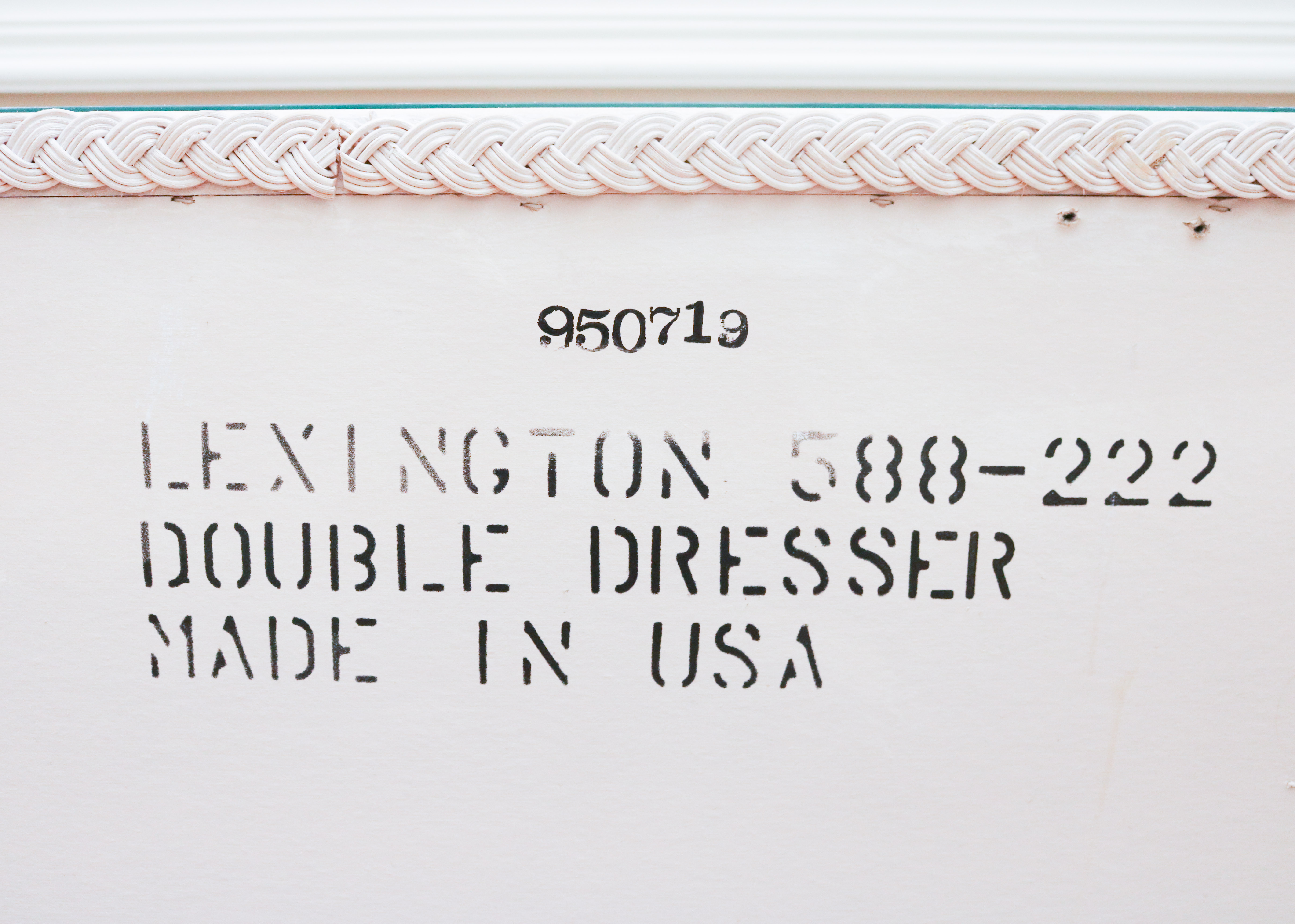 Lexington Furniture White Wicker Dresser, Mirror, and Nightstands