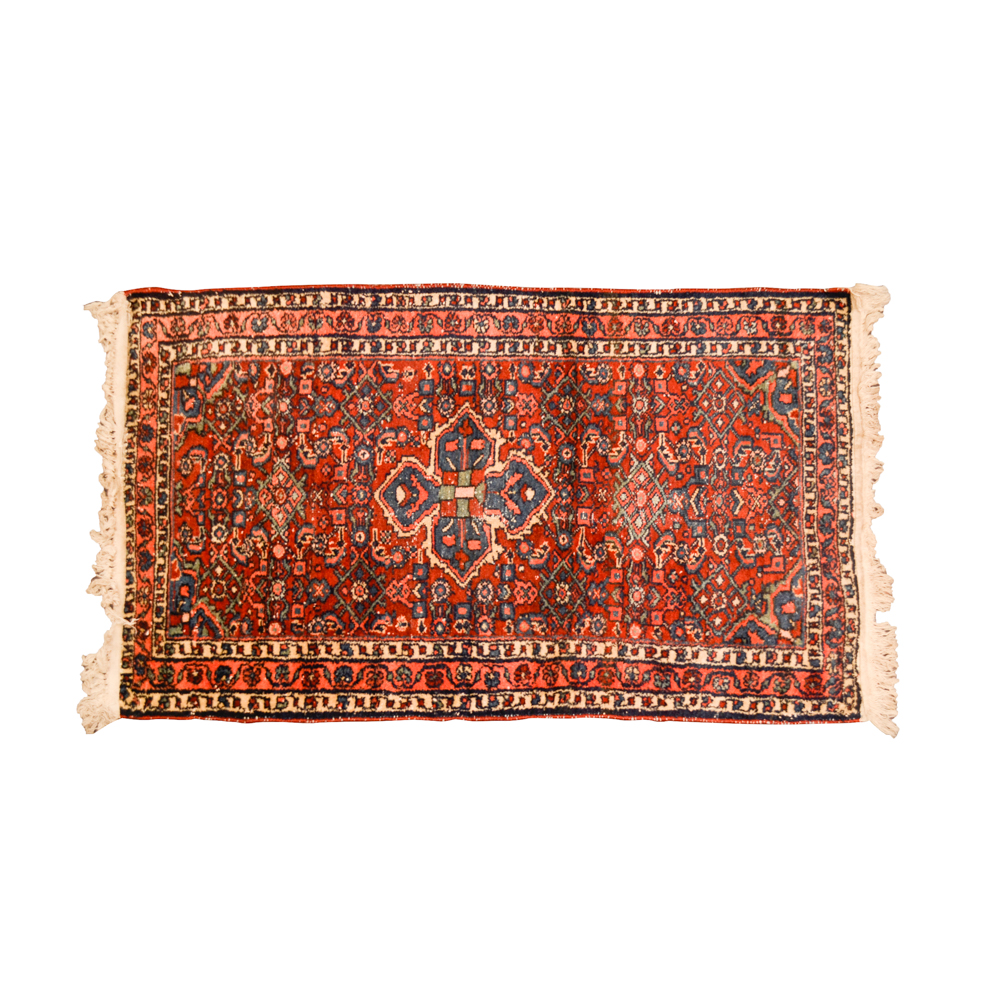 Hand-Knotted Wool Persian Hamadan Accent Rug