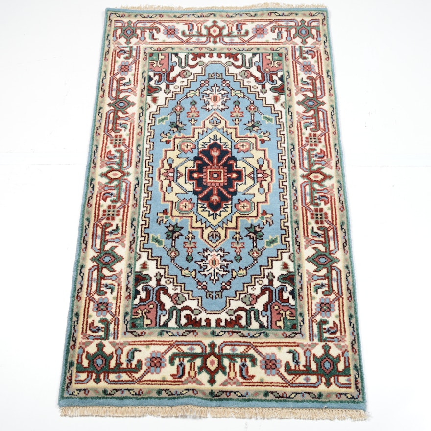 Hand-Knotted Indo-Persian Heriz Serapi Accent Rug