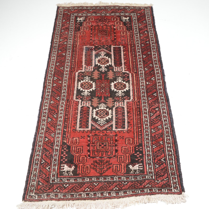 Hand-Knotted Persian Baluch Pictorial Area Rug