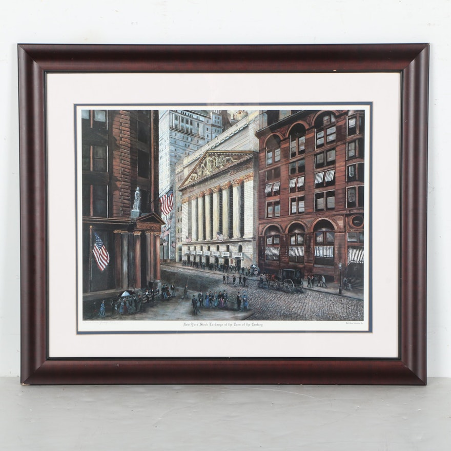 Clementine Judge Signed Offset Lithograph "New York Stock Exchange At The Turn Of The Century"