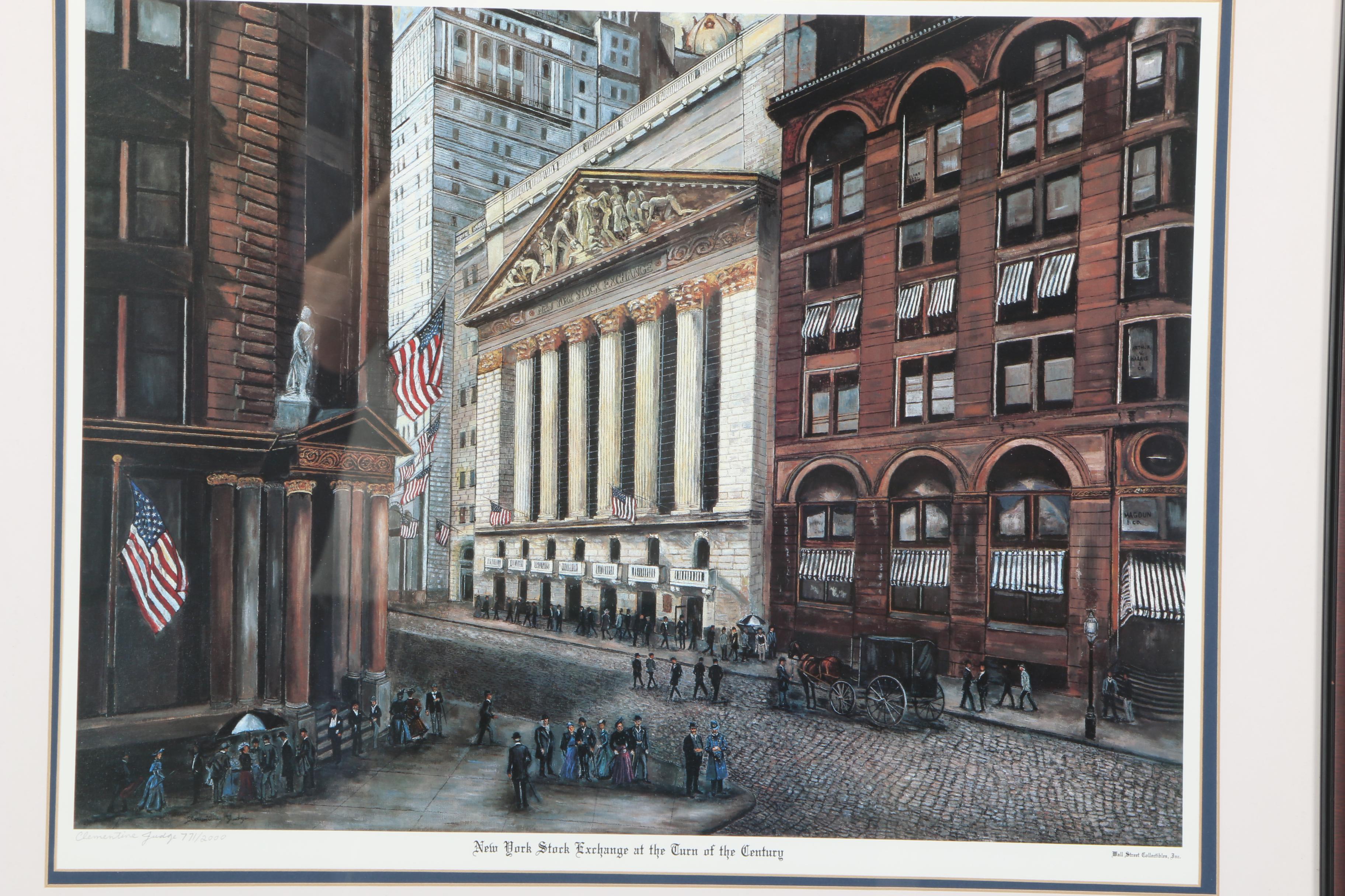 Clementine Judge Signed Offset Lithograph "New York Stock Exchange At The Turn Of The Century"