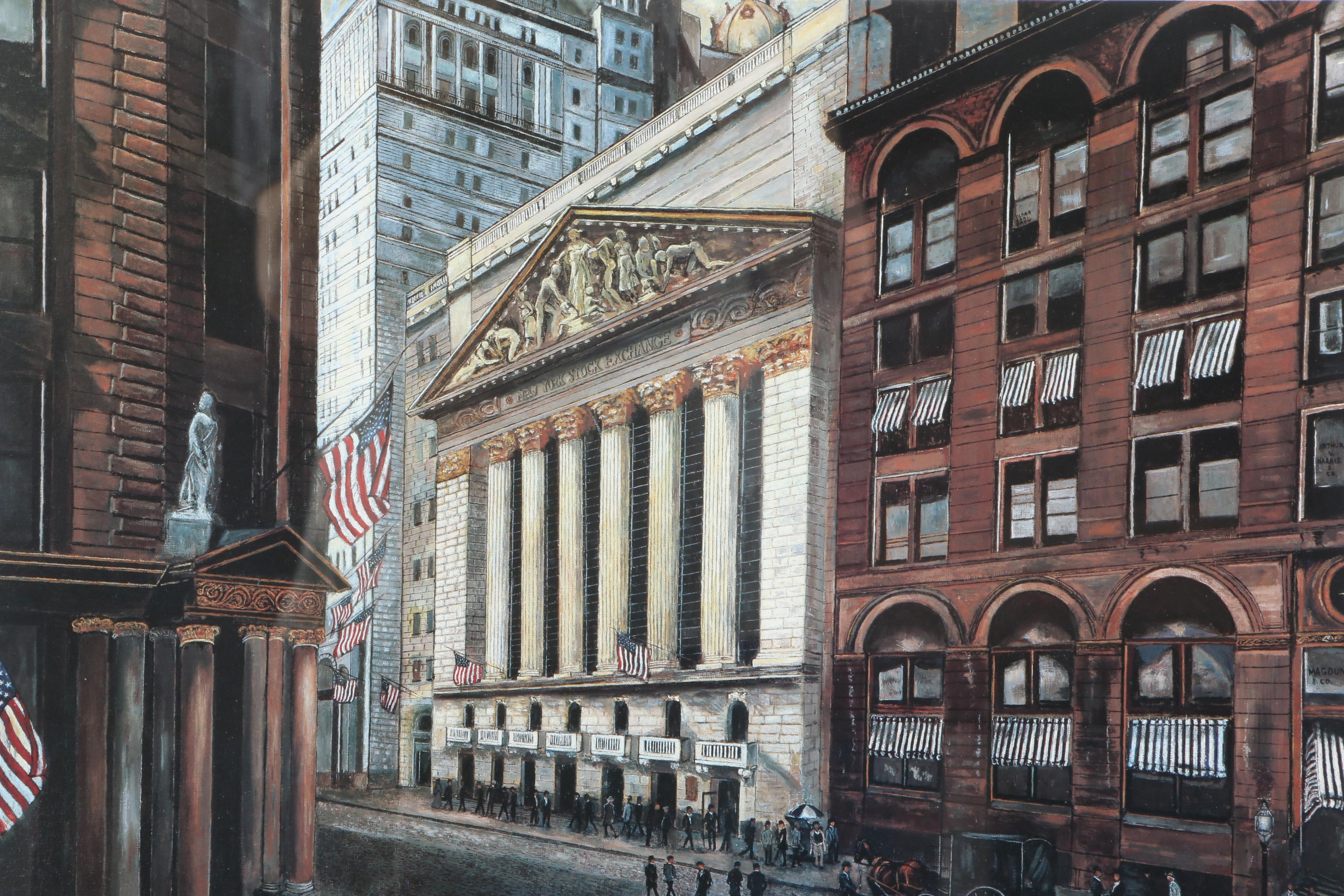 Clementine Judge Signed Offset Lithograph "New York Stock Exchange At The Turn Of The Century"