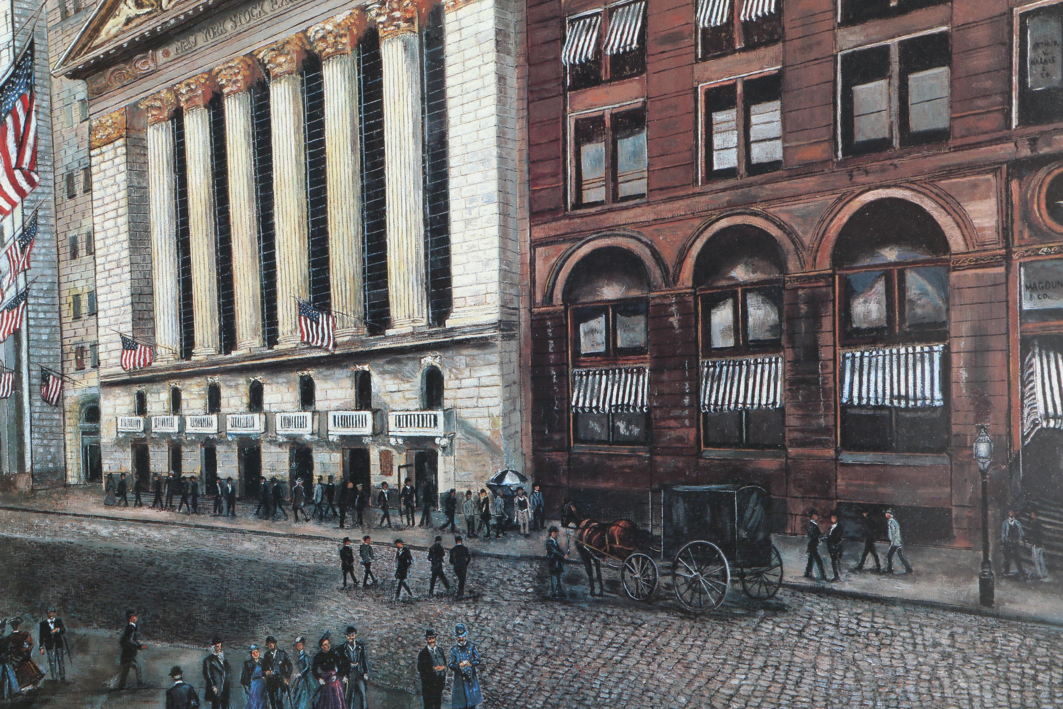Clementine Judge Signed Offset Lithograph "New York Stock Exchange At The Turn Of The Century"