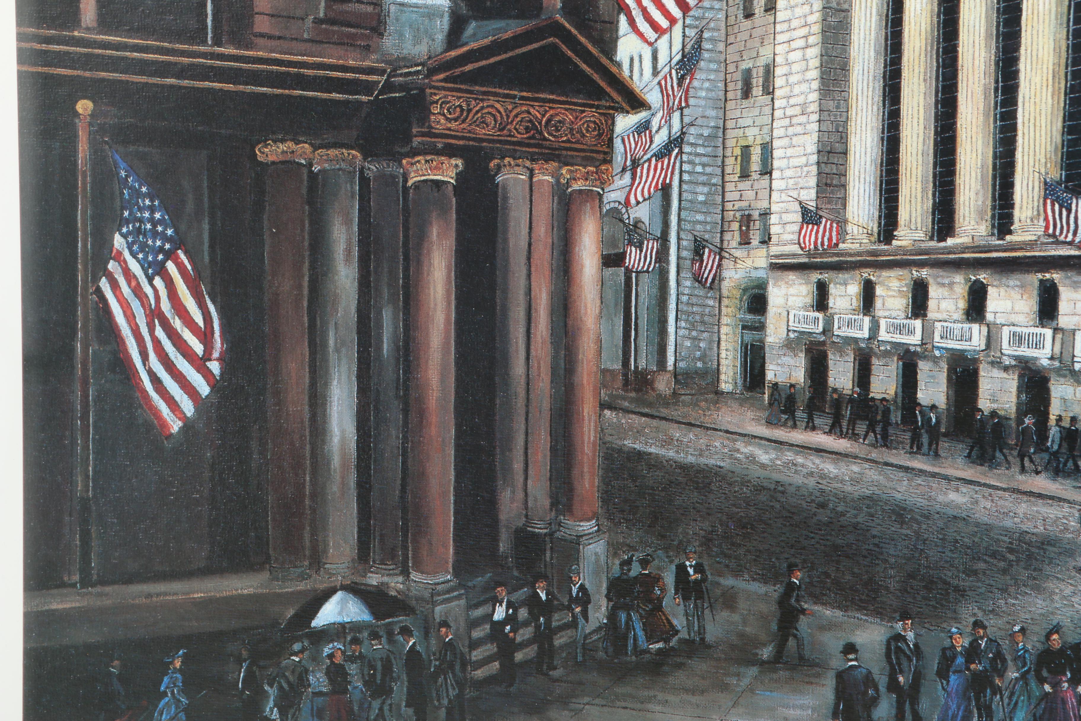 Clementine Judge Signed Offset Lithograph "New York Stock Exchange At The Turn Of The Century"