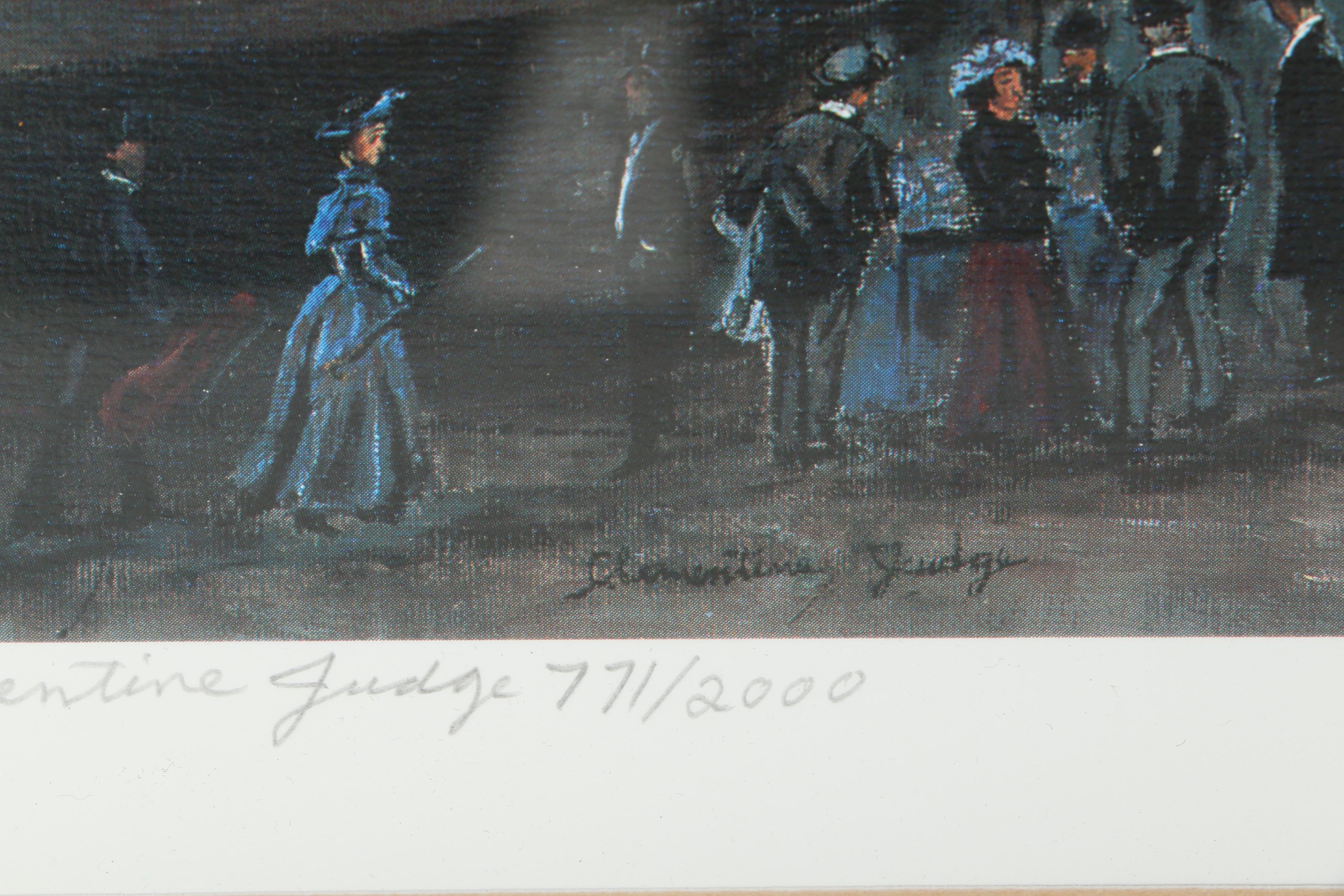 Clementine Judge Signed Offset Lithograph "New York Stock Exchange At The Turn Of The Century"