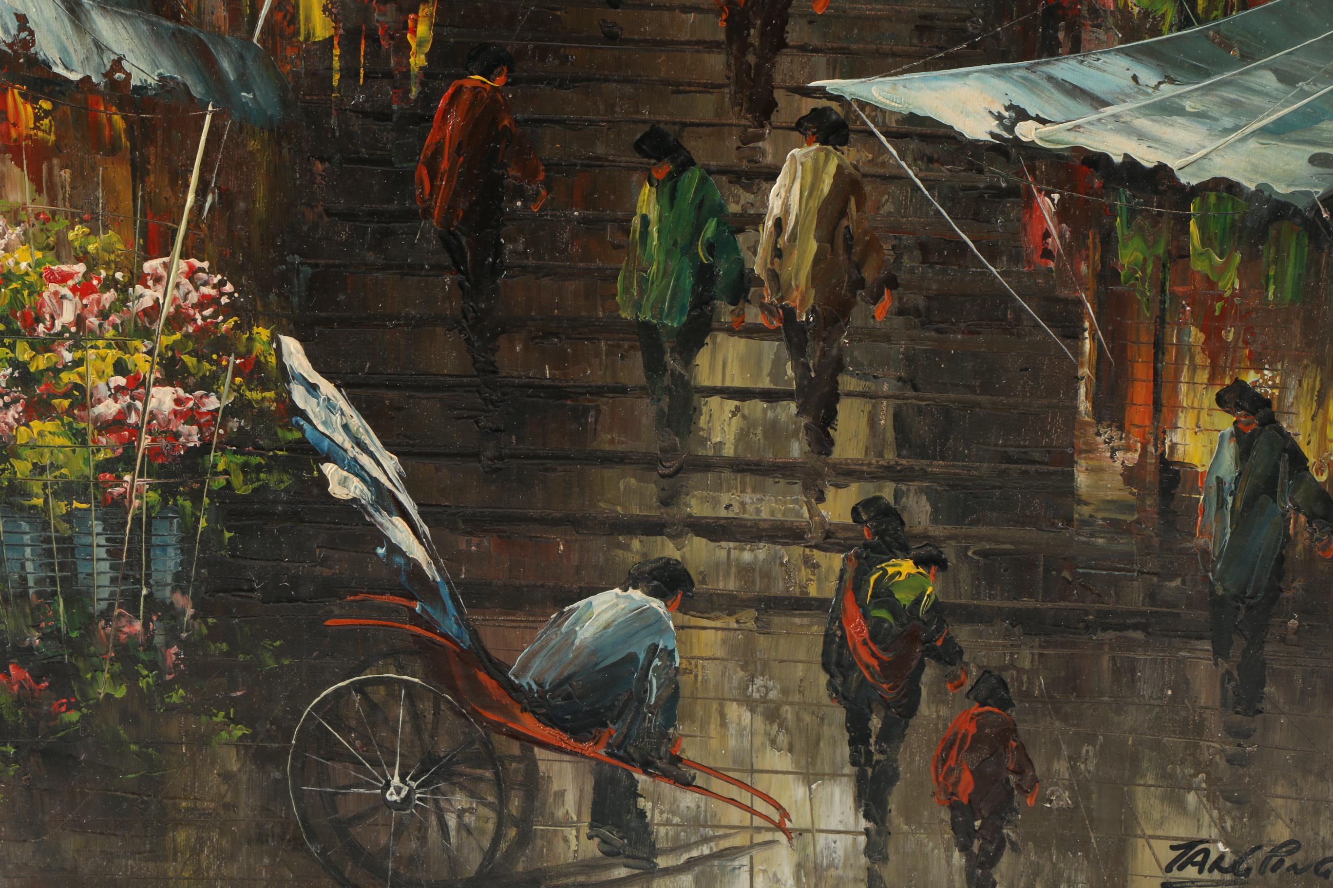 Tang Ping Acrylic on Canvas Hong Kong Street Scene