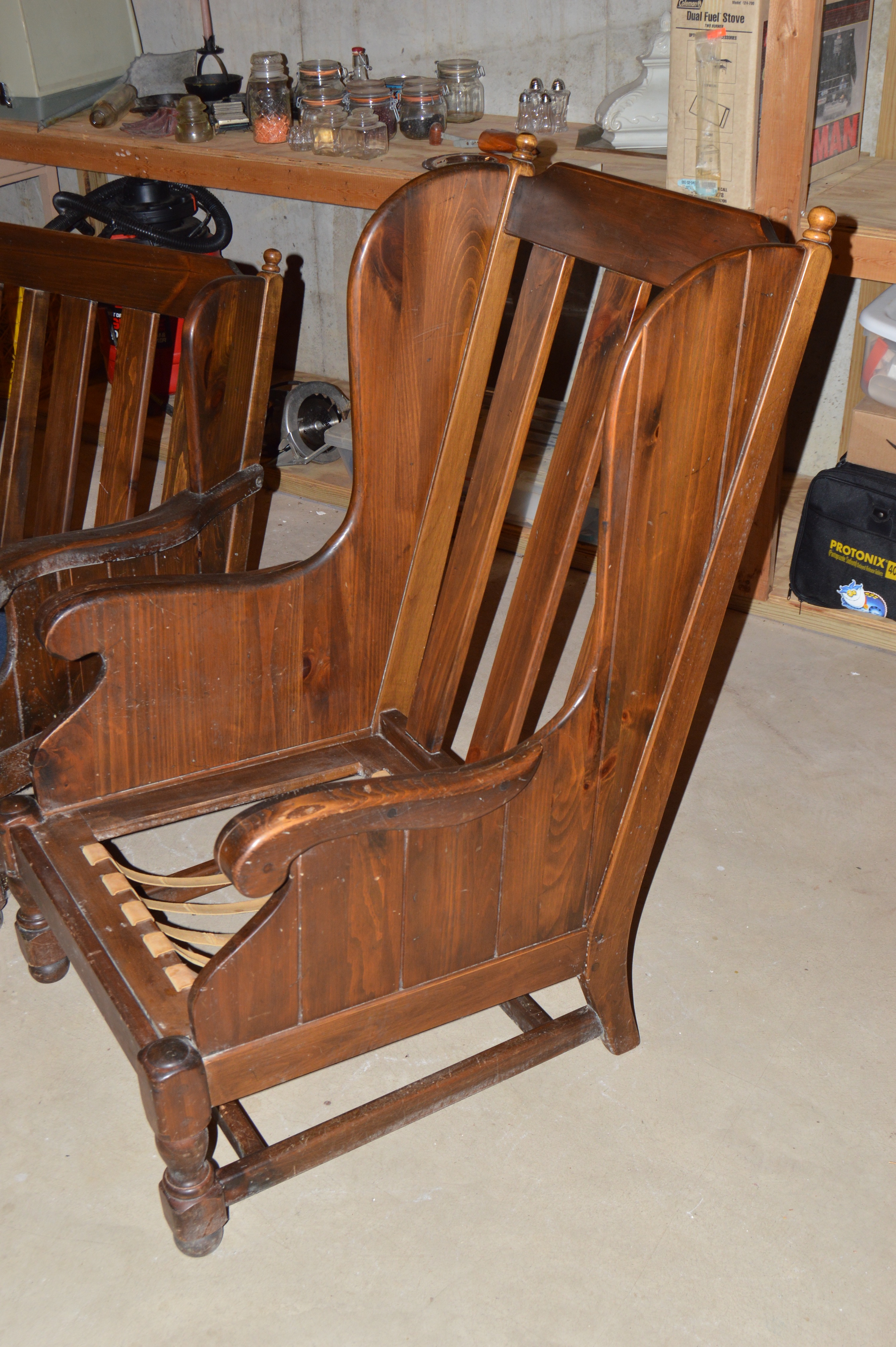Vintage "Old Tavern" Wood Sofa, Chair, and Table by Ethan Allen