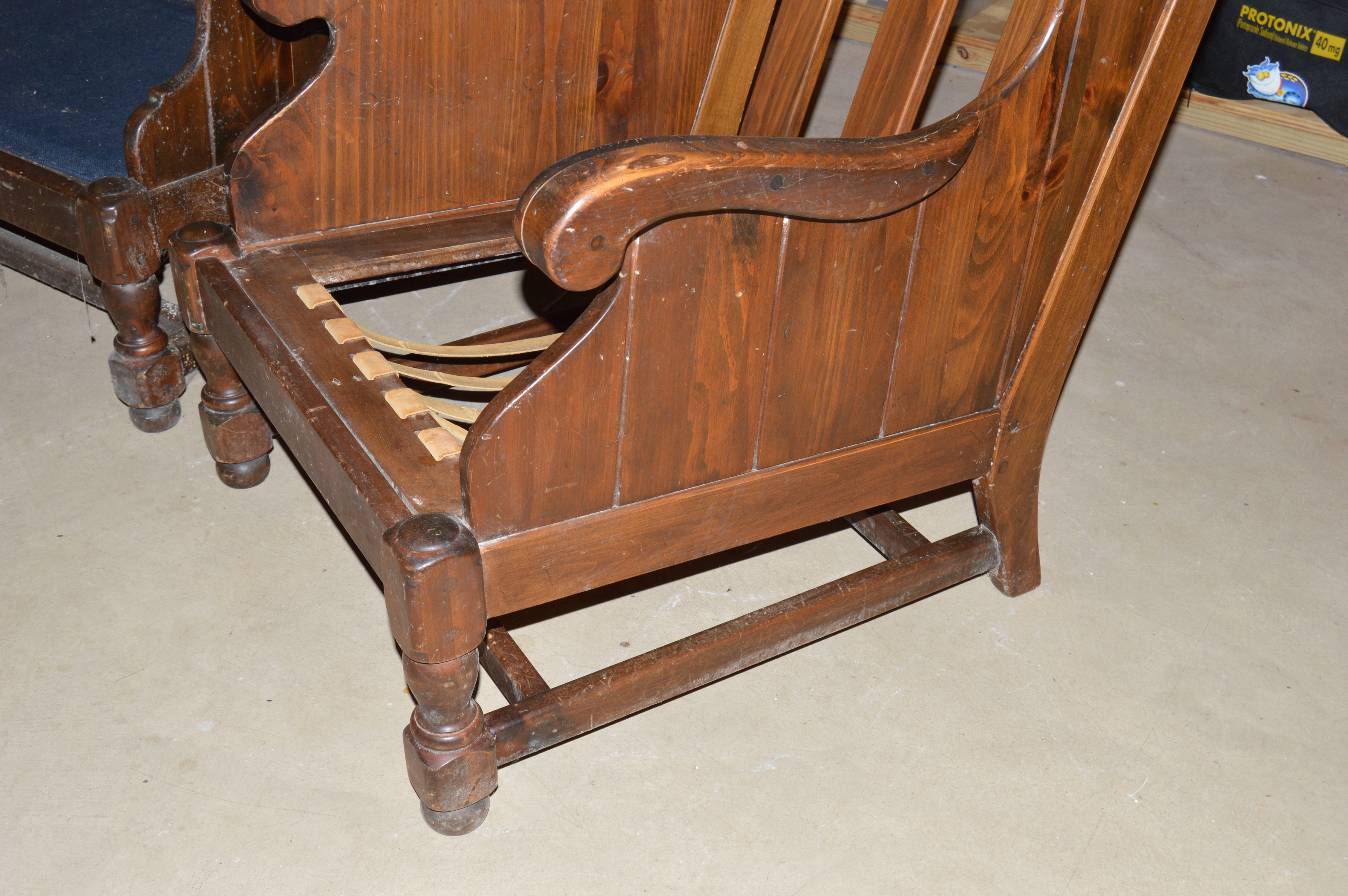 Vintage "Old Tavern" Wood Sofa, Chair, and Table by Ethan Allen